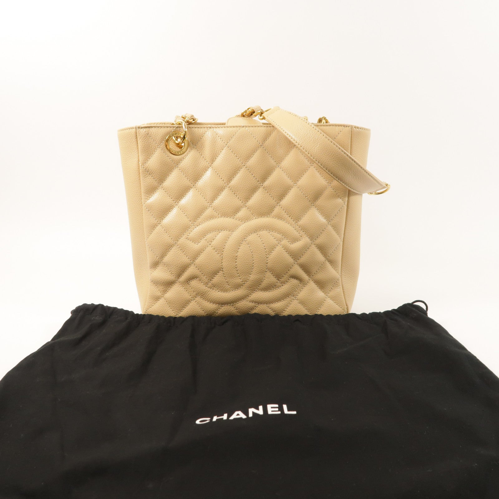 CHANEL 牛皮皮革PST金扣鏈帶肩背袋