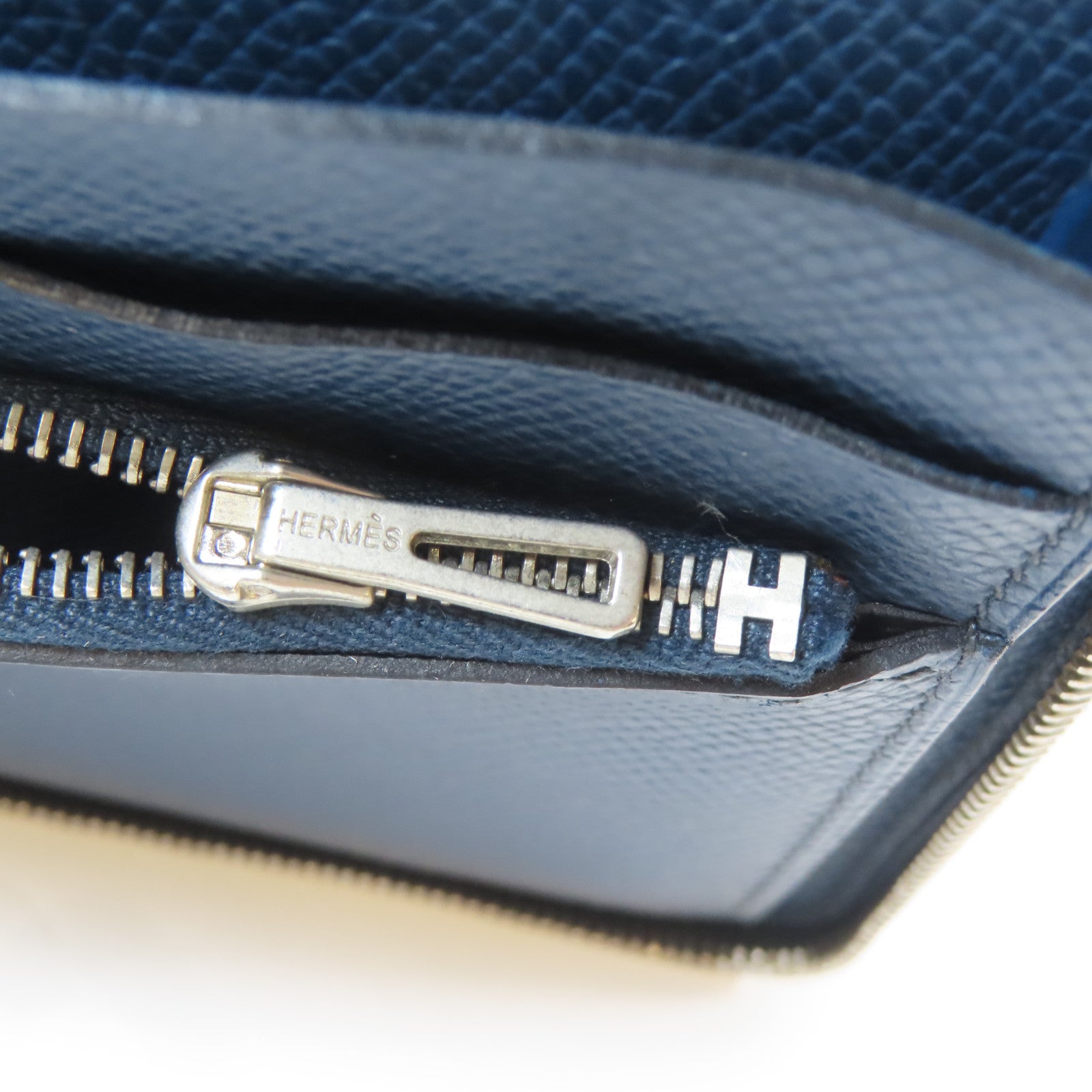 HERMES 【激減優惠】Epsom皮革Long Round Wallet銀扣長錢包Colvert/深藍色
