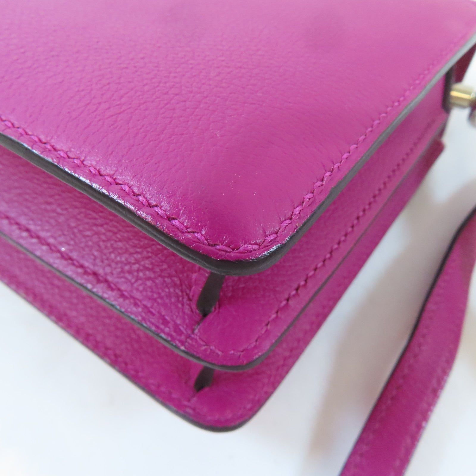 HERMES Evercolor皮革Mini Roulis銀扣肩背袋Rose Purple/桃紫色