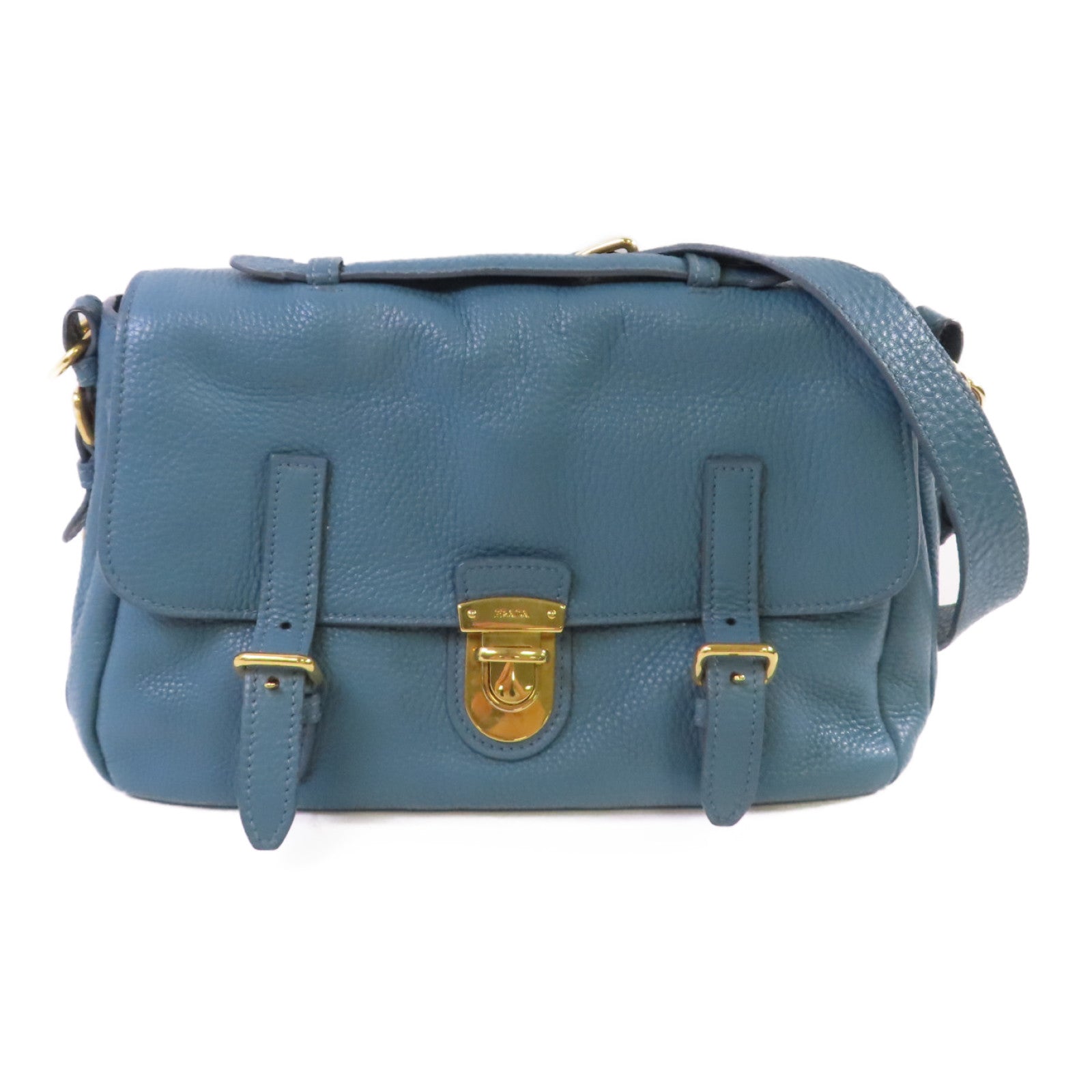 PRADA 牛皮皮革2Way Shoulder Bag金扣手挽肩背兩用袋藍色