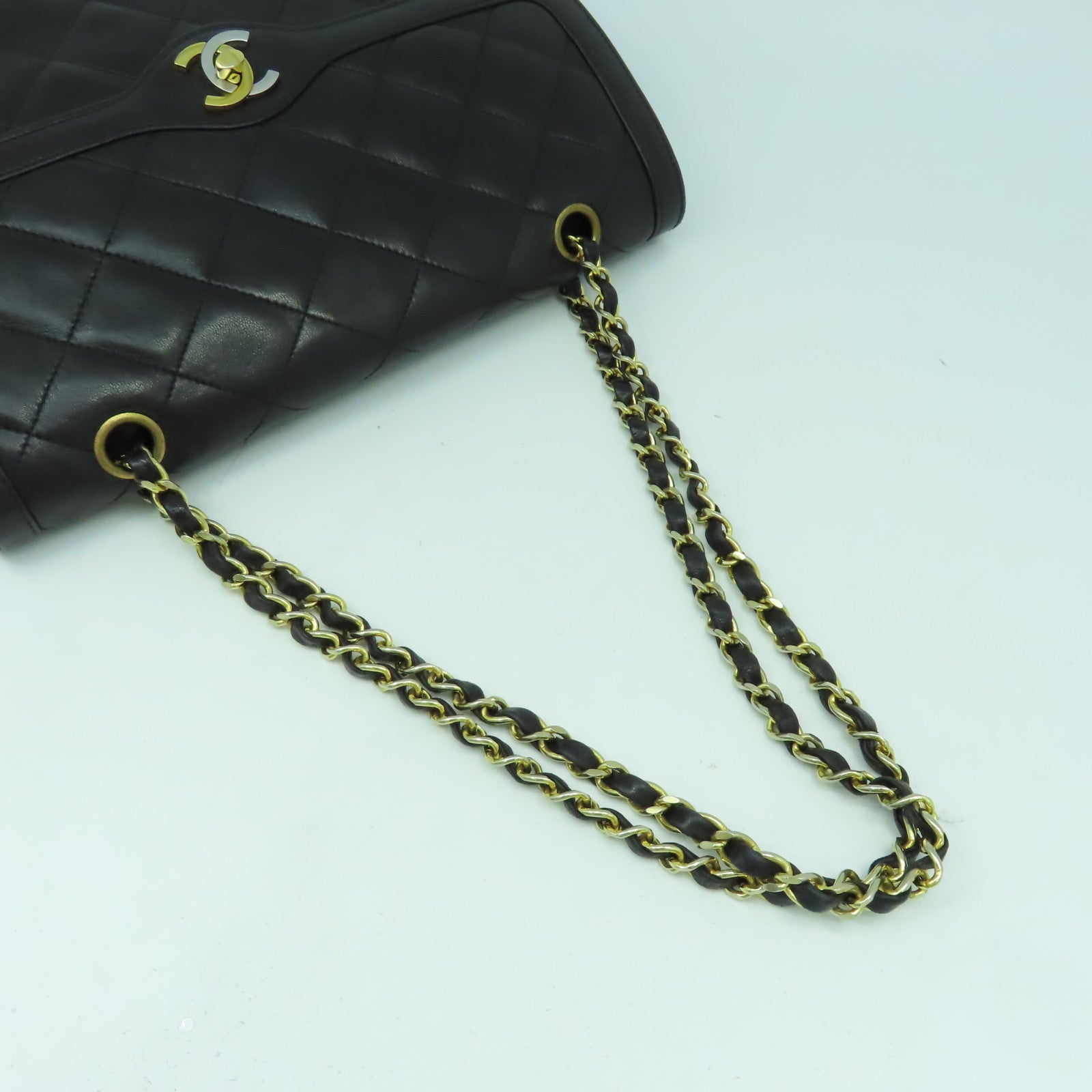 CHANEL 【清倉大減價】菱格羊皮皮革Chain Shoulder鏈帶肩背袋黑色