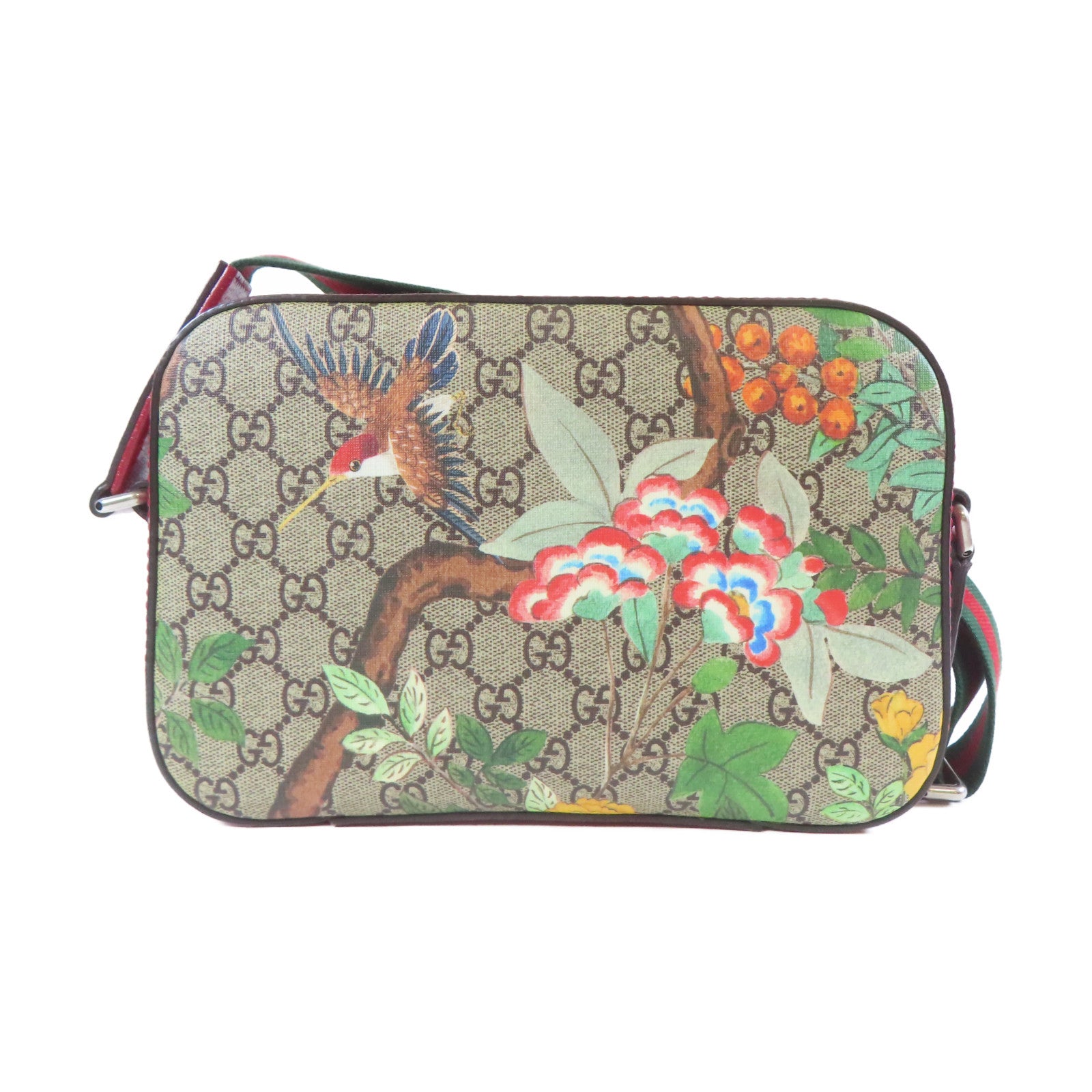 GUCCI 塗層帆布Shoulder Bag銀扣肩背袋啡色/紅色