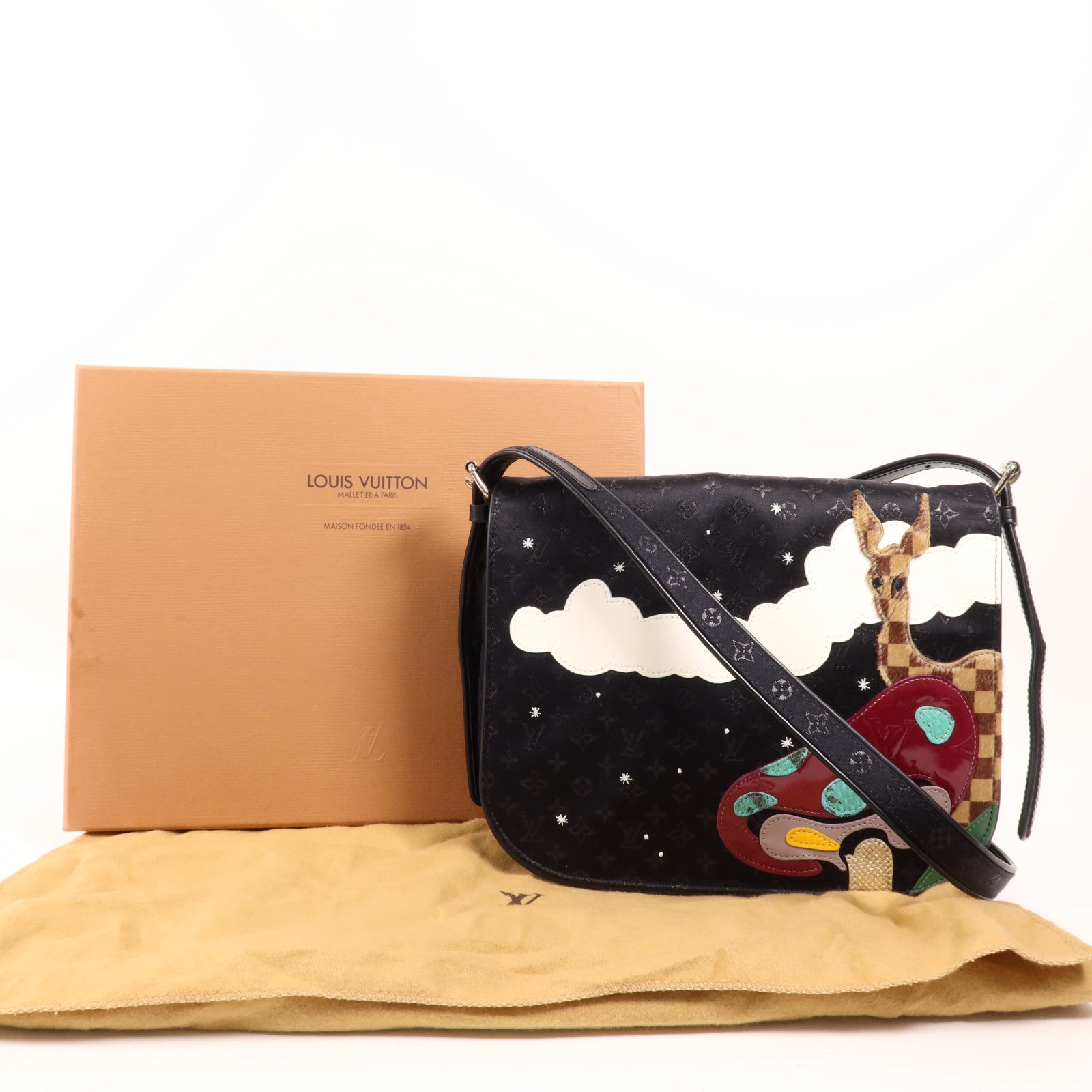 LOUIS VUITTON Monogram Satin Comte De Fe Musette銀扣肩背袋黑色