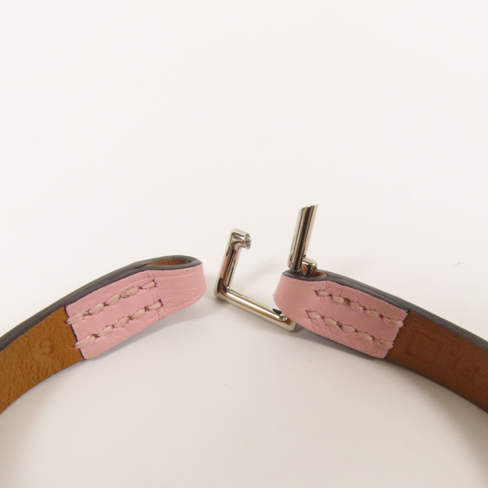 HERMES Swift皮革Rivale Tour Bracelet S銀扣手鐲Pink