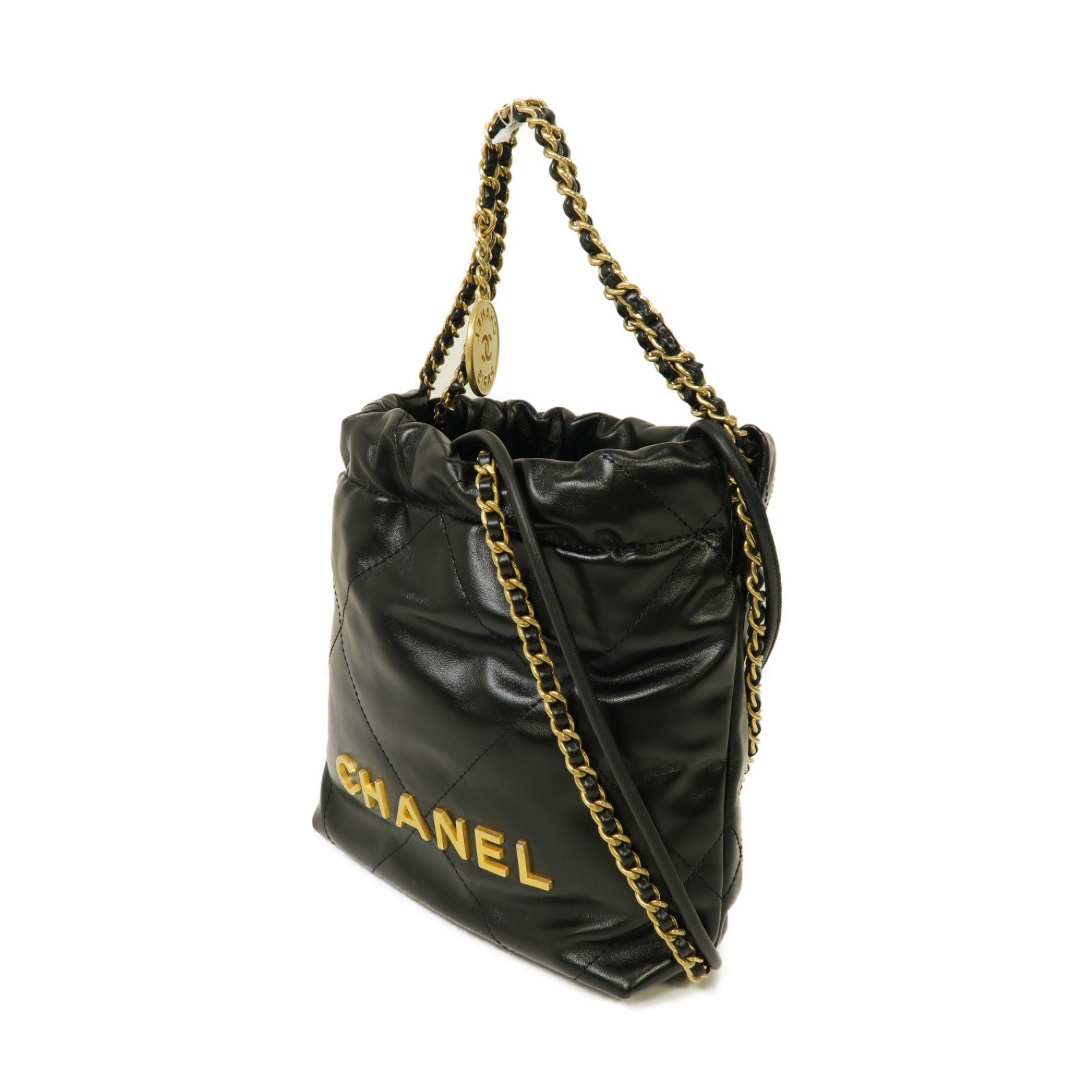 CHANEL 牛皮皮革C22 Mini金扣鏈帶肩背袋黒色