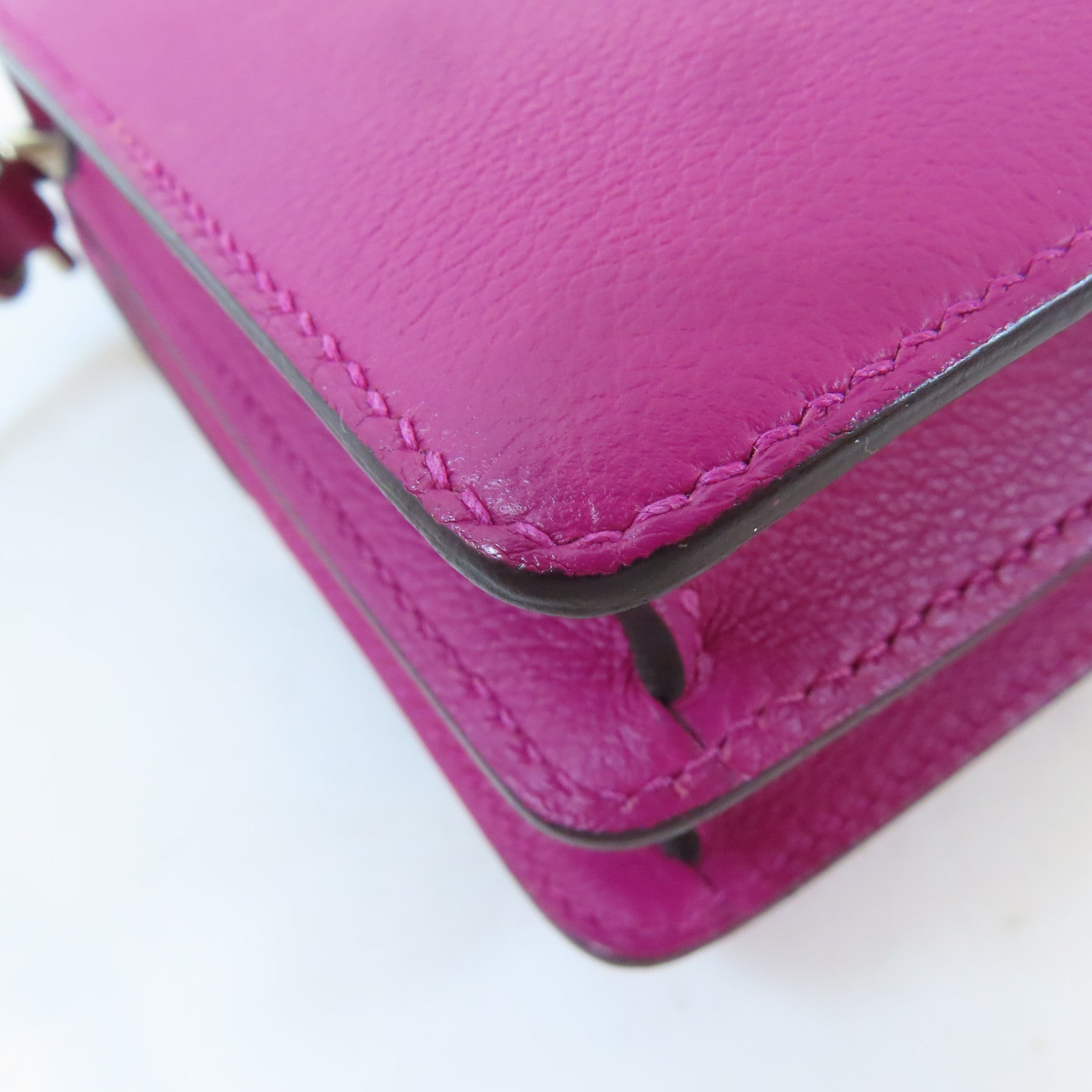 HERMES Evercolor皮革Mini Roulis銀扣肩背袋Rose Purple/桃紫色