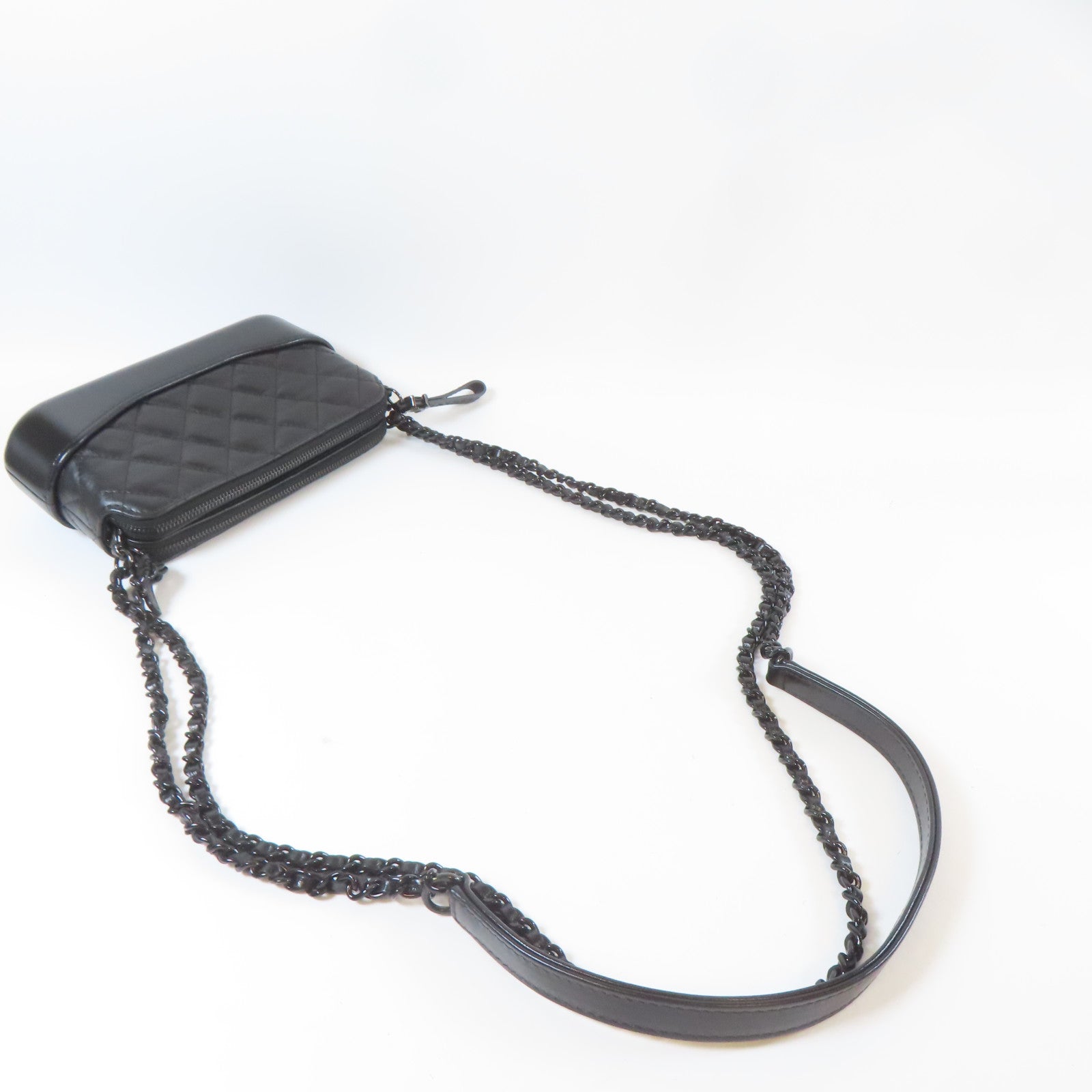 CHANEL 菱格牛皮皮革Chain Shoulder Bag鏈帶肩背袋黑色
