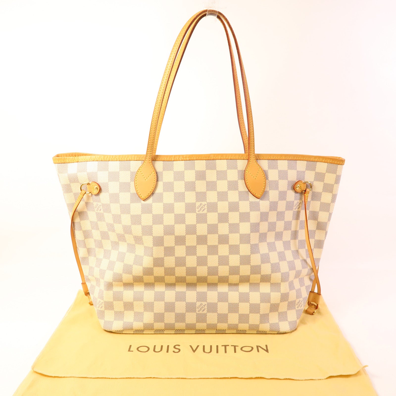 LOUIS VUITTON Damier Neverfull MM金扣手挽袋