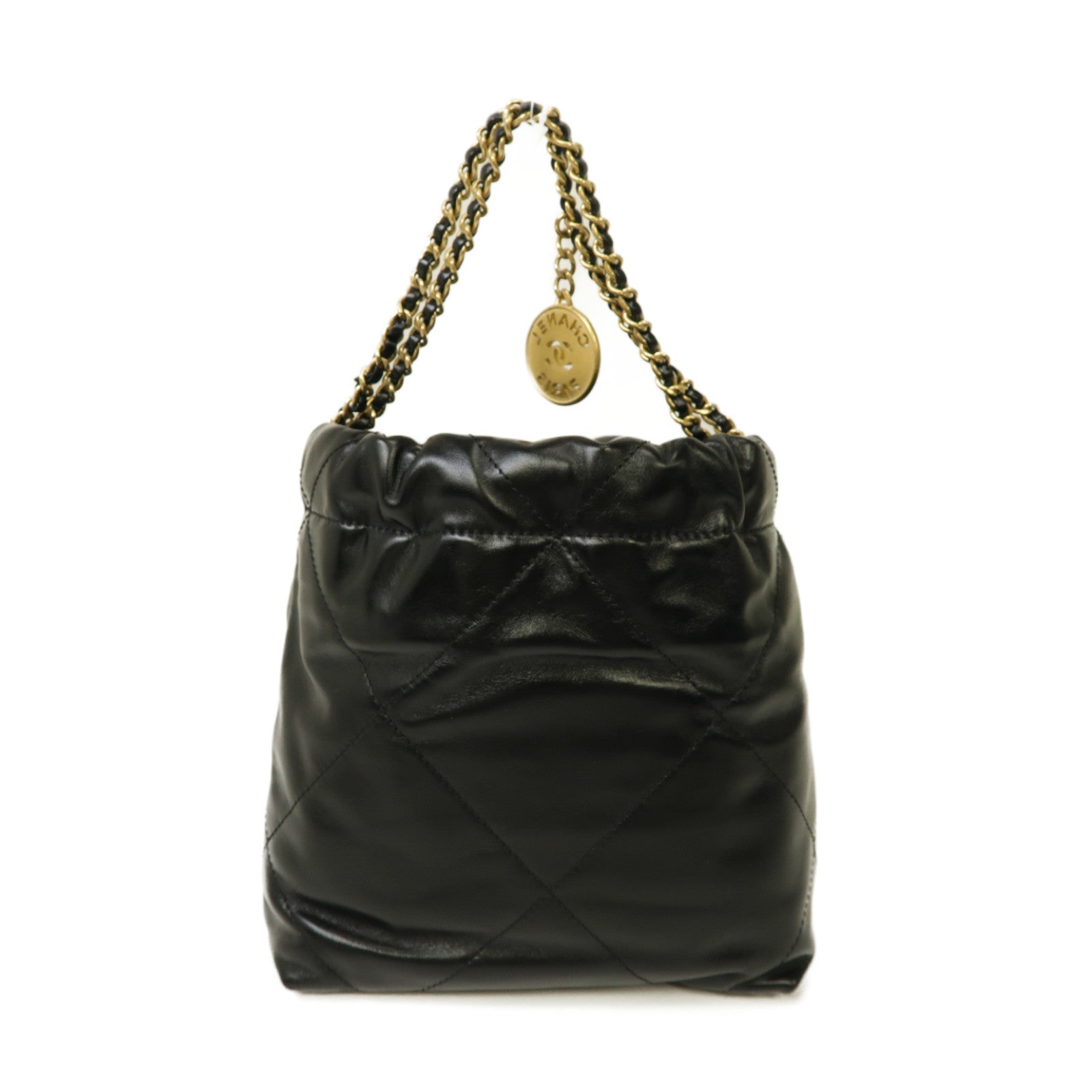 CHANEL 牛皮皮革C22 Mini金扣鏈帶肩背袋黒色