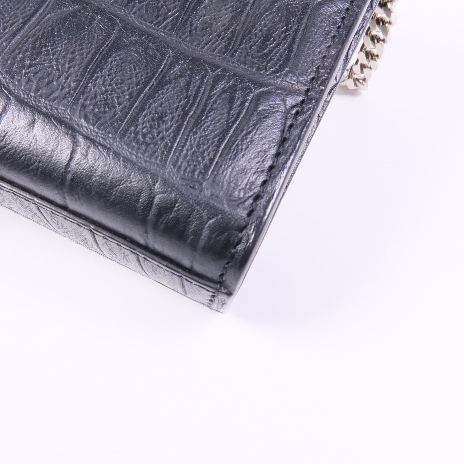 SAINT LAURENT 牛皮皮革Shoulder Bag銀扣鏈帶肩背袋
