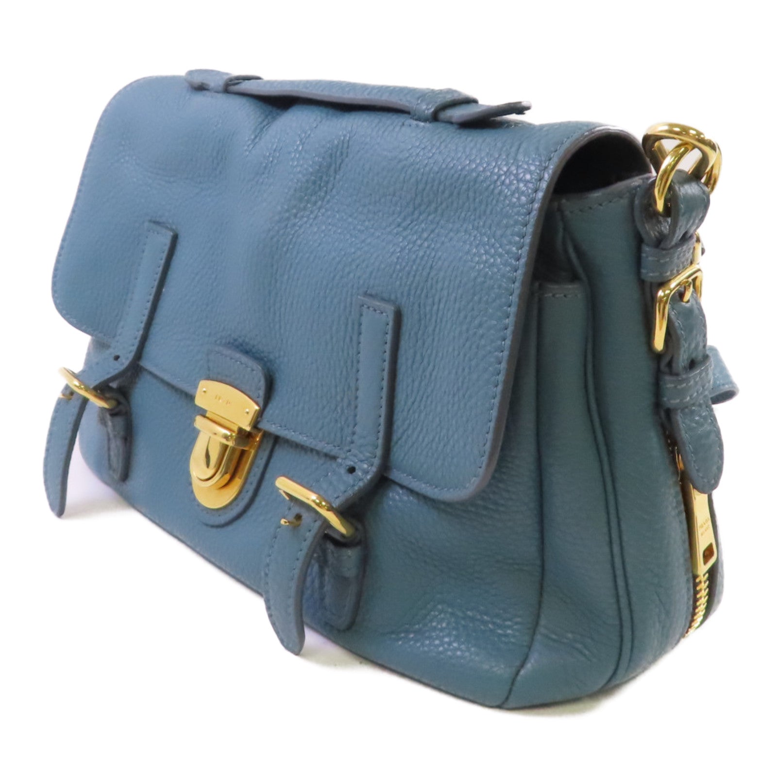 PRADA 牛皮皮革2Way Shoulder Bag金扣手挽肩背兩用袋藍色
