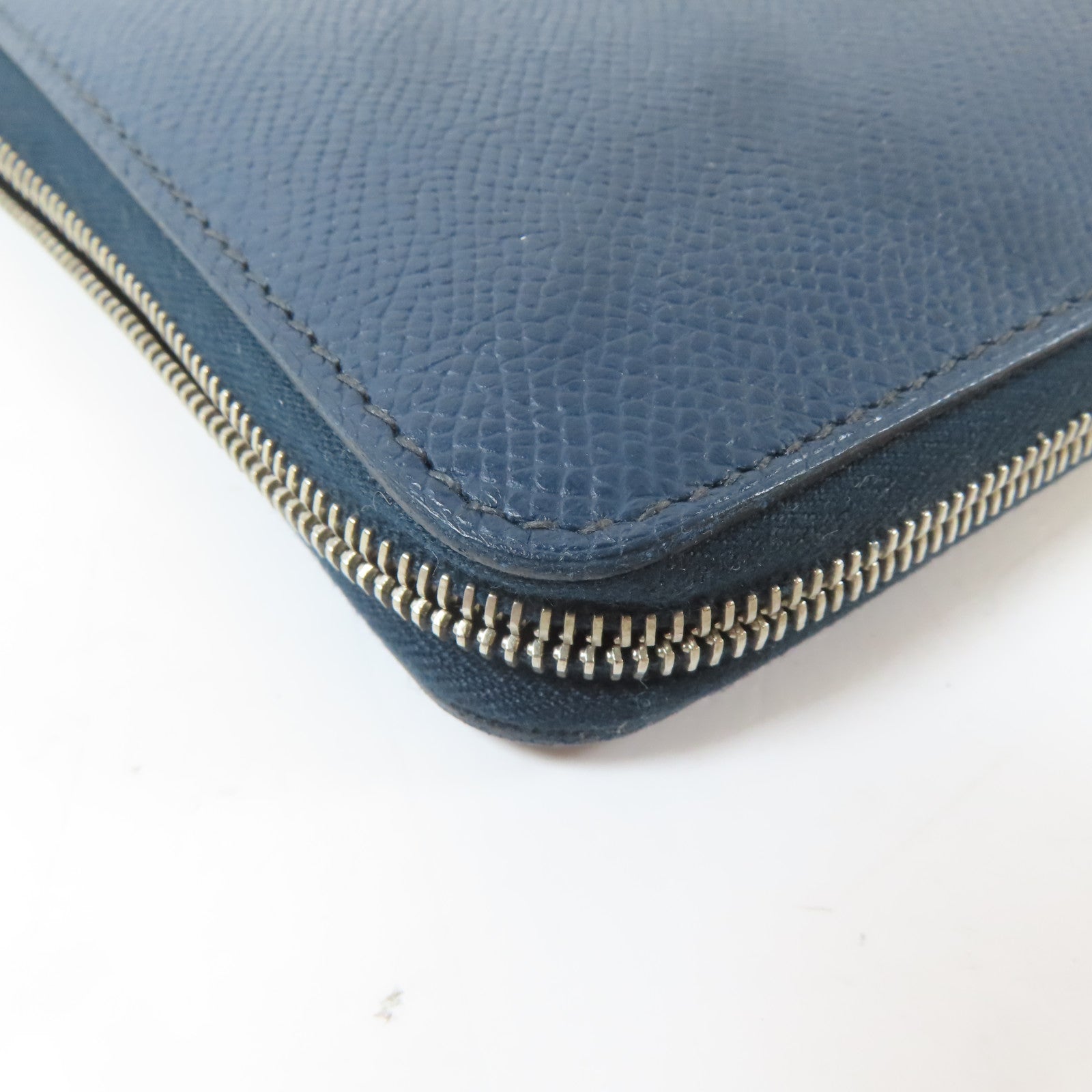 HERMES 【激減優惠】Epsom皮革Long Round Wallet銀扣長錢包Colvert/深藍色