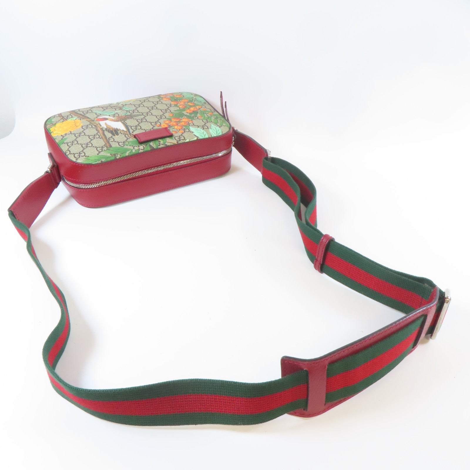 GUCCI 塗層帆布Shoulder Bag銀扣肩背袋啡色/紅色