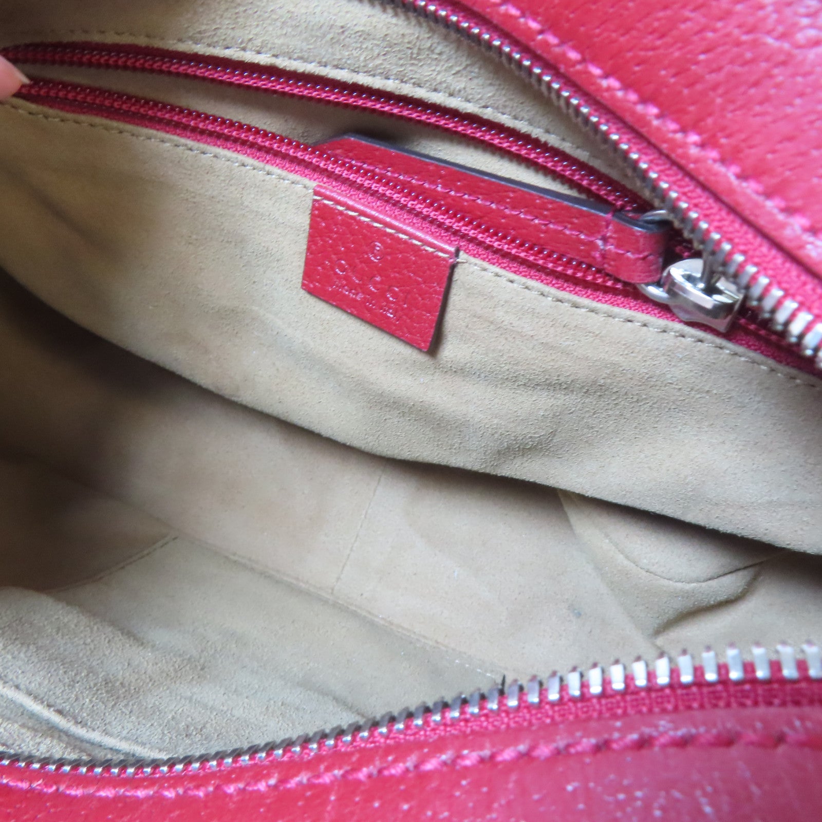 GUCCI 塗層帆布Shoulder Bag銀扣肩背袋啡色/紅色