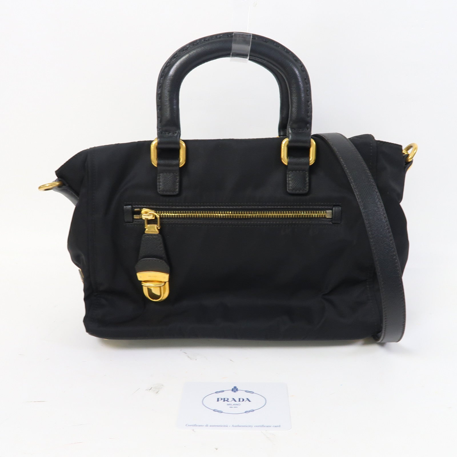 PRADA 尼龍2 Way Shoulder金扣手挽肩背兩用袋黑色