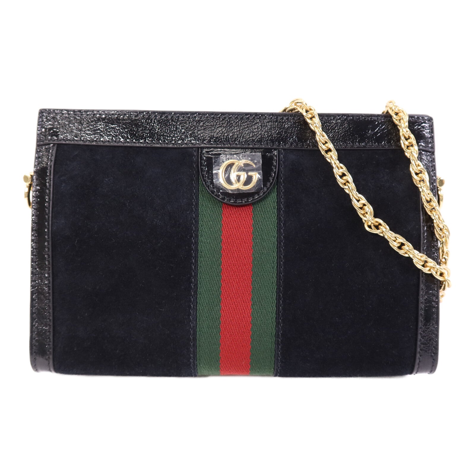 GUCCI 麂皮皮革Ophidia GG金扣鏈帶肩背袋
