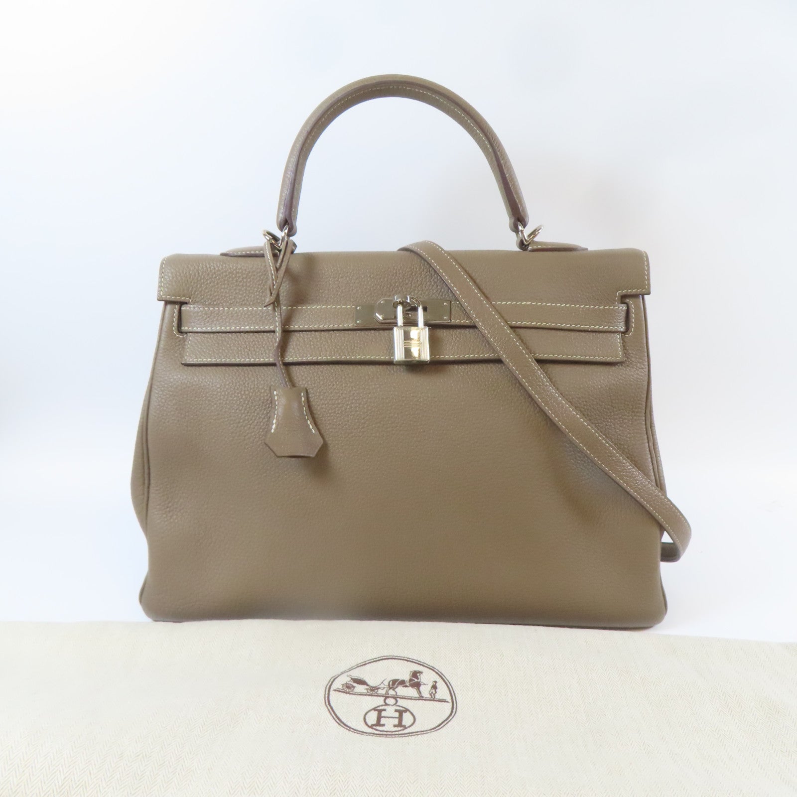 HERMES 【激減優惠】Togo皮革Kelly 35銀扣手挽肩背兩用袋大象灰色