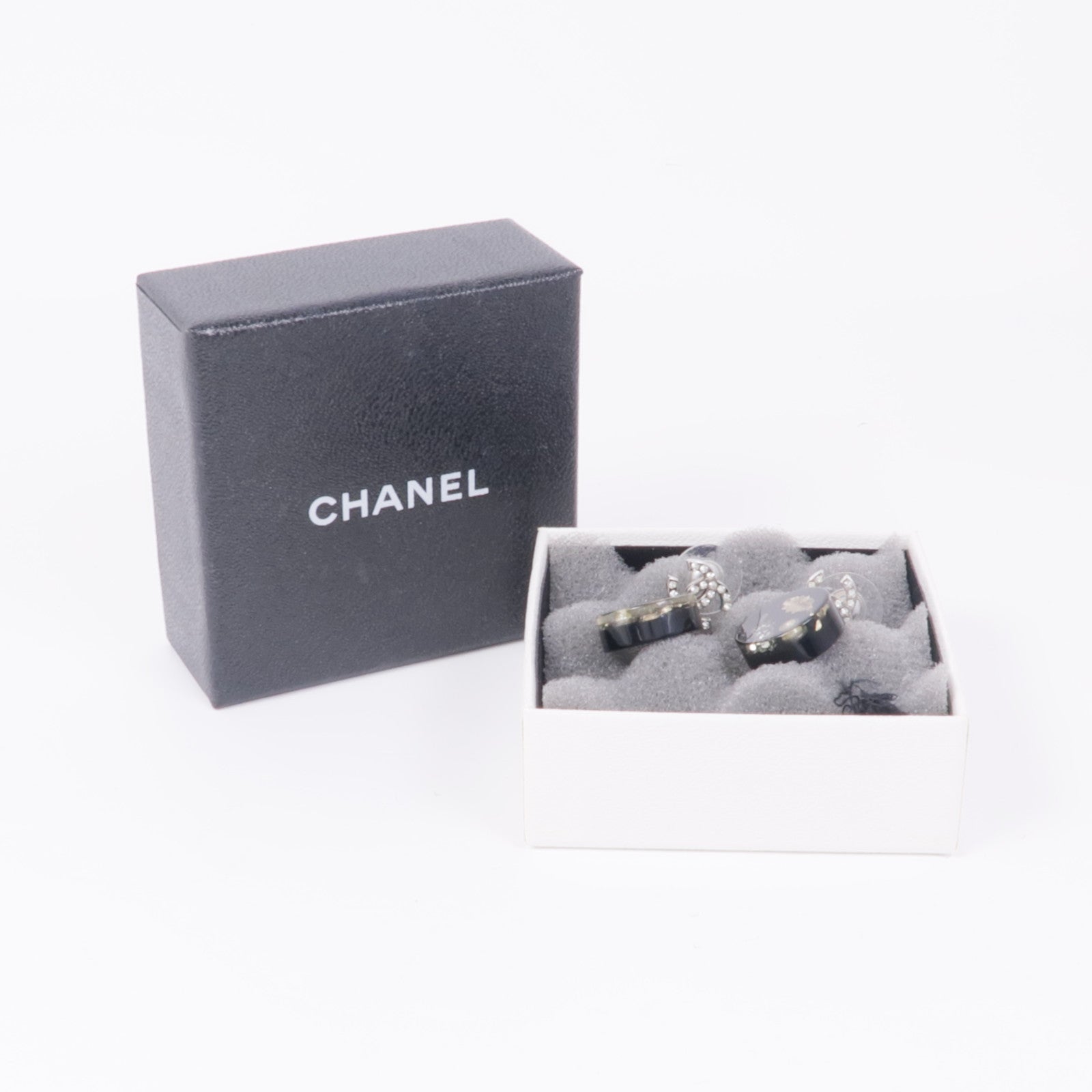 CHANEL CC Earrings Metal PVC Silver Black