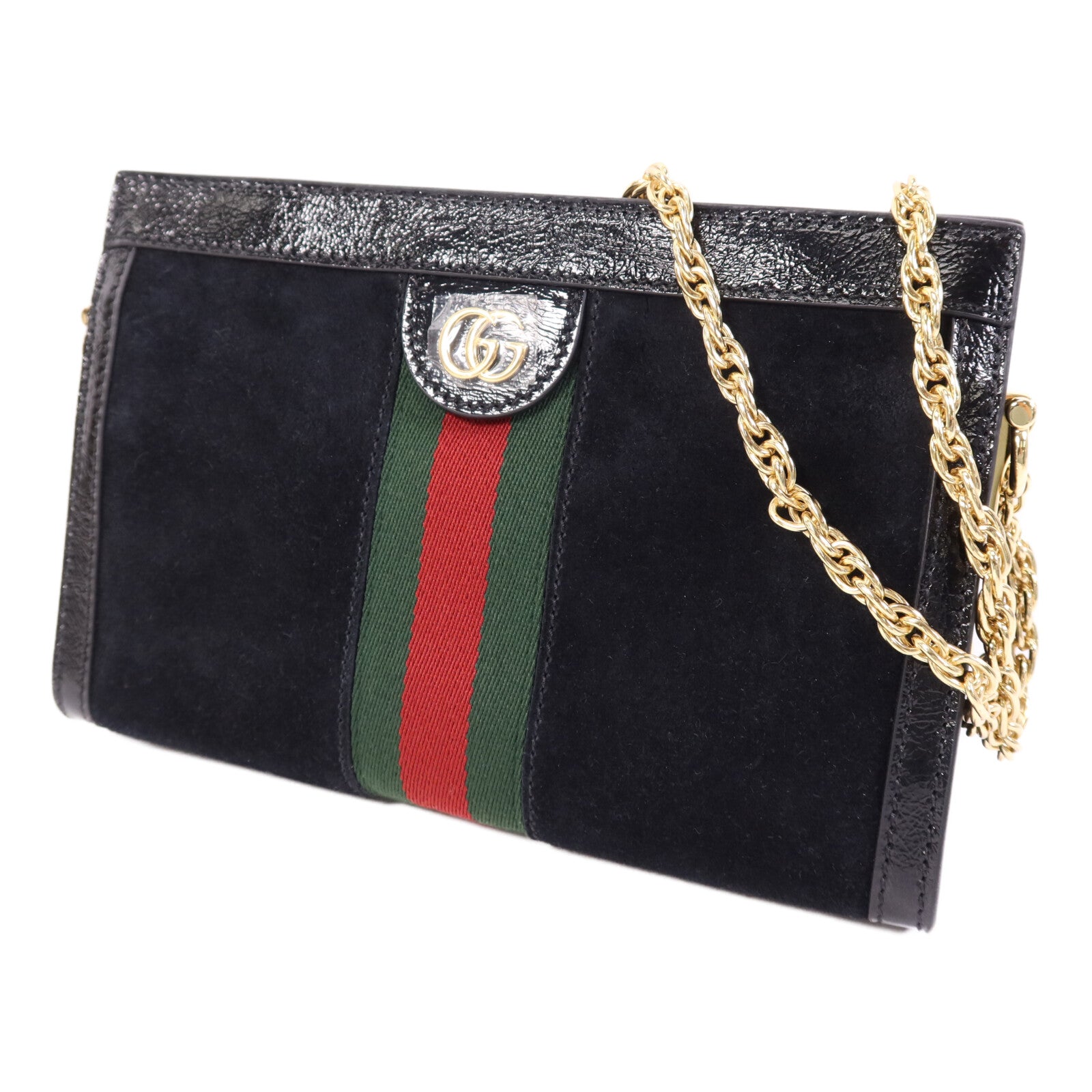 GUCCI 麂皮皮革Ophidia GG金扣鏈帶肩背袋