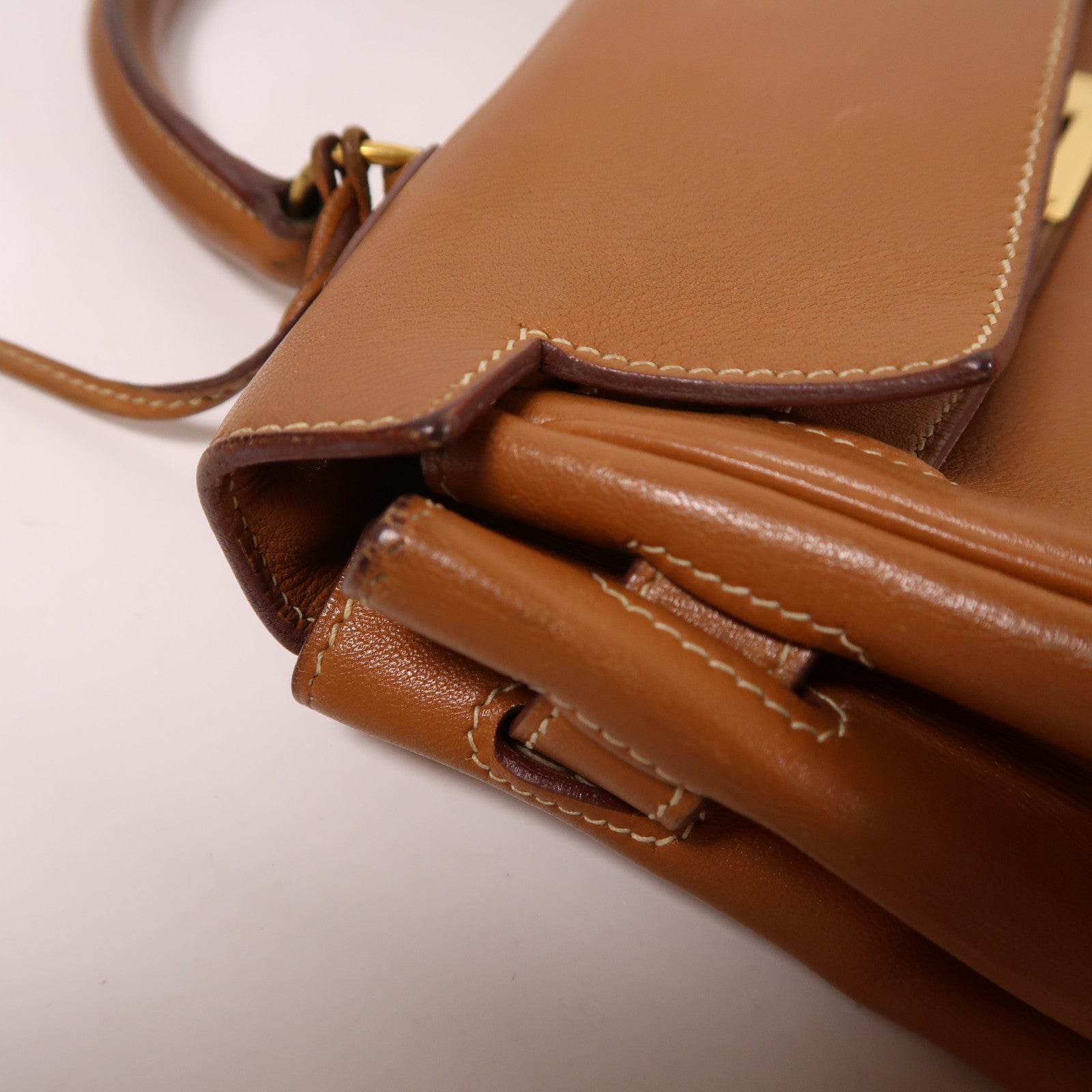 HERMES Gulliver皮革Kelly 32金扣手挽肩背兩用袋Gold