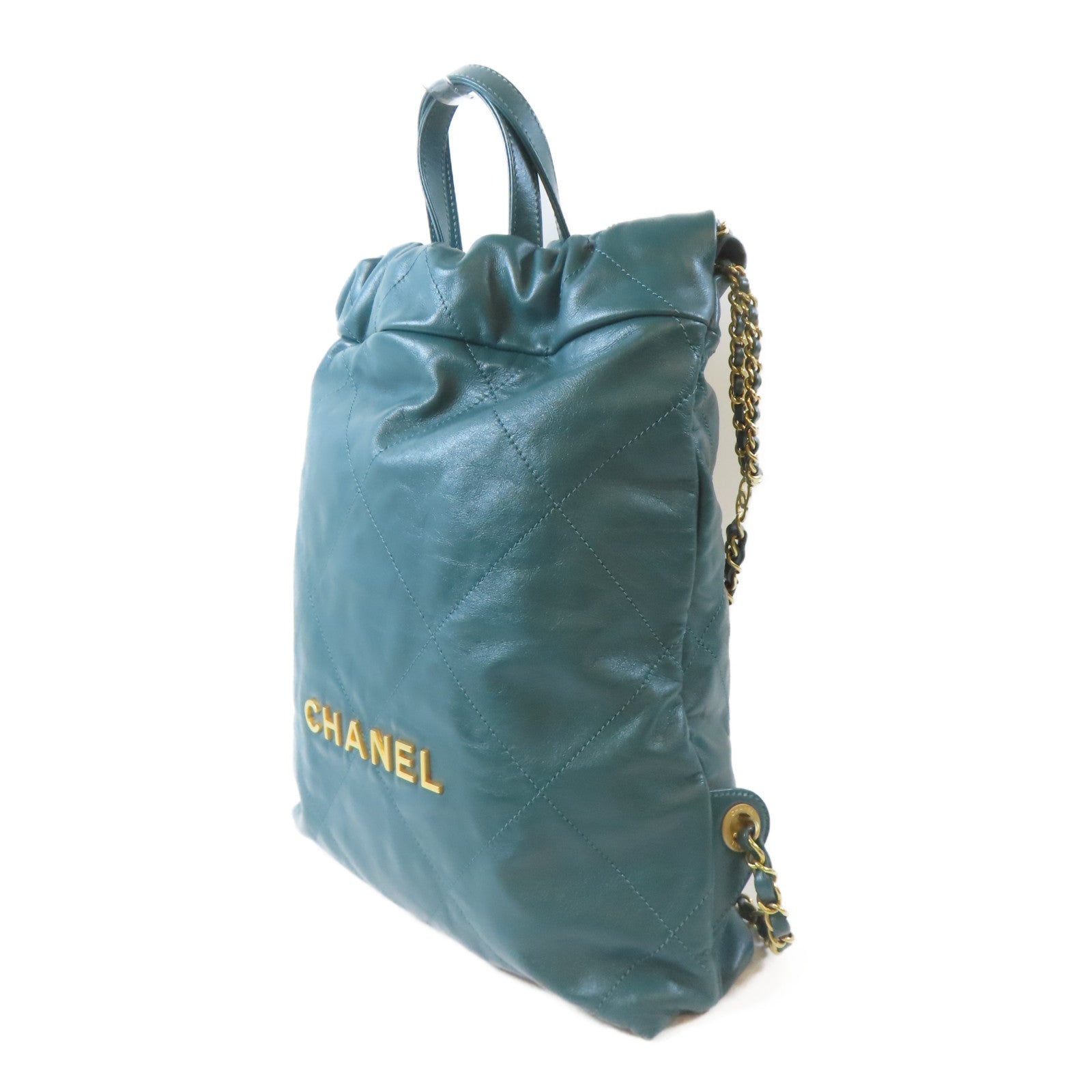 CHANEL 菱格牛皮皮革Chanel 22金扣鏈帶背包綠色