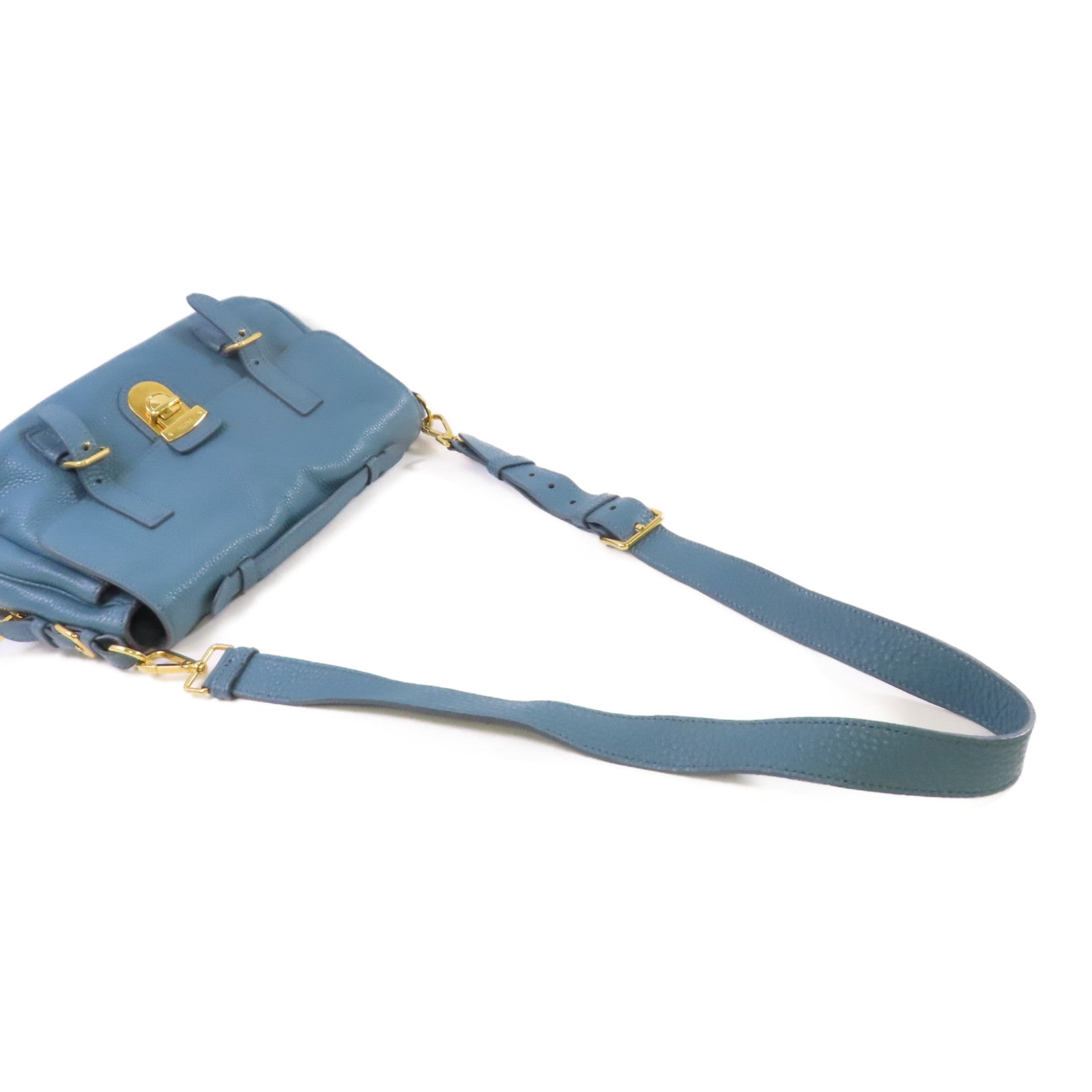 PRADA 牛皮皮革2Way Shoulder Bag金扣手挽肩背兩用袋藍色