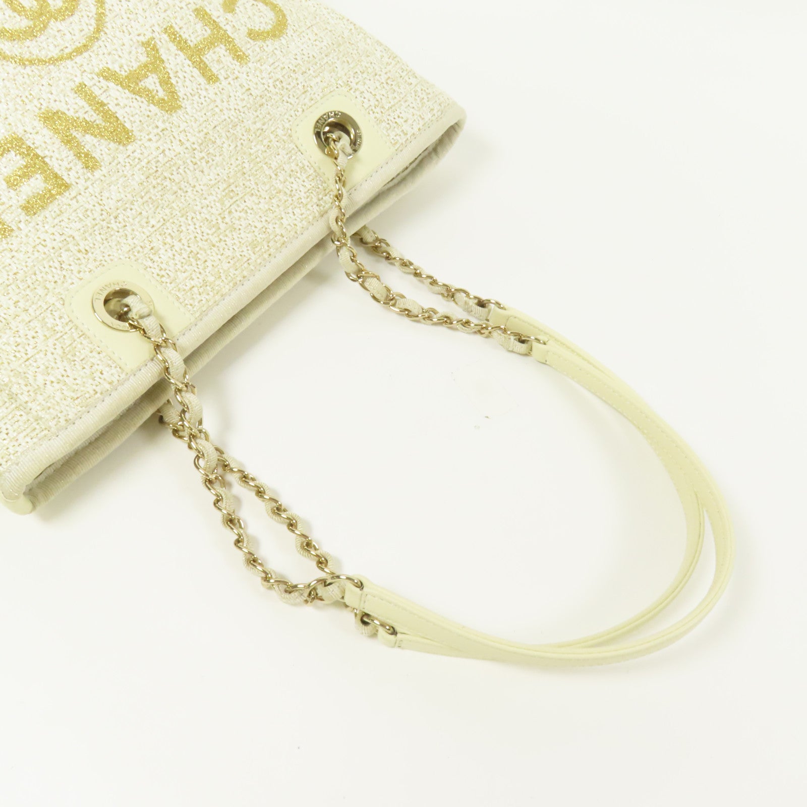 CHANEL Straw Deauville PM金扣肩背袋