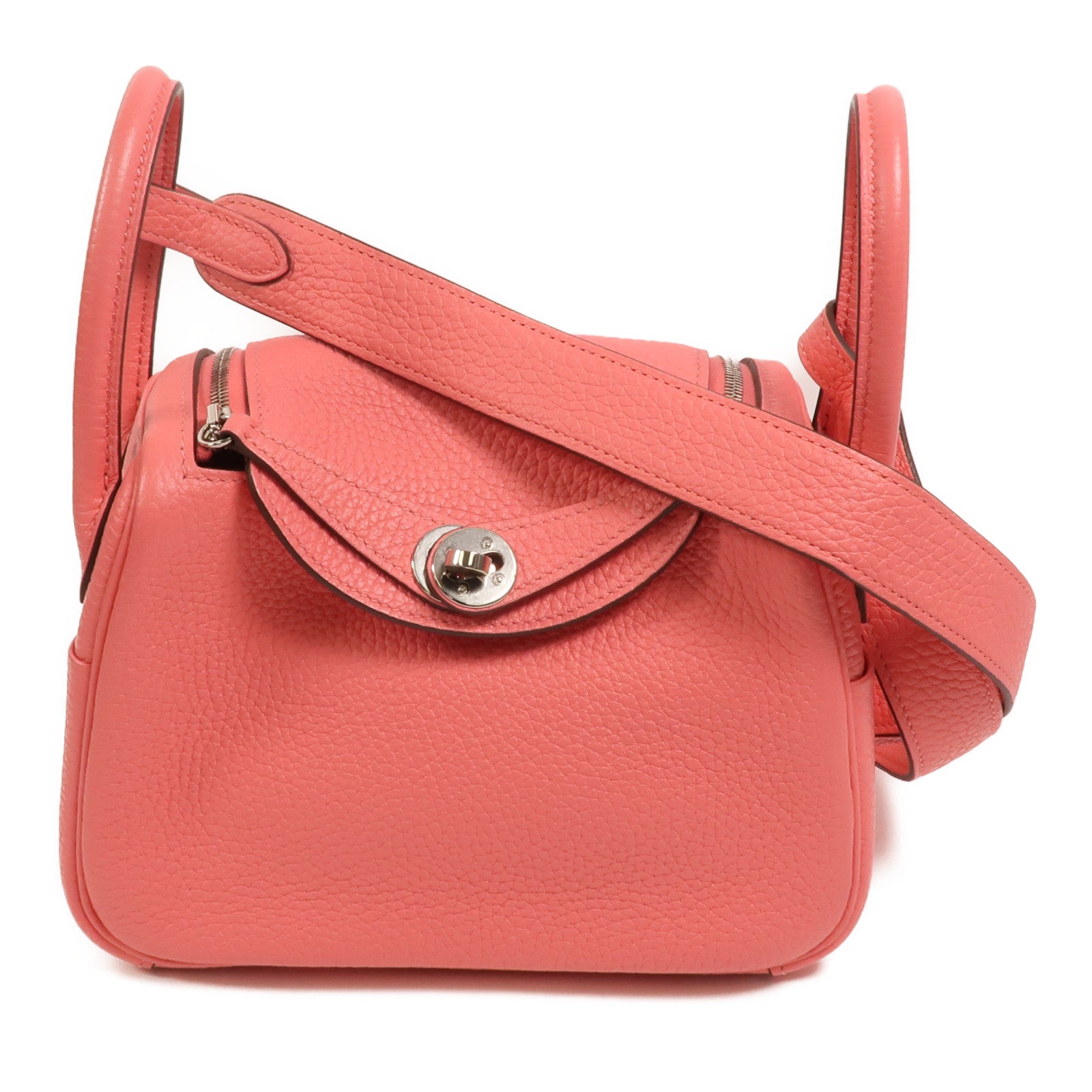 HERMES Clemence皮革Mini Lindy手挽肩背兩用袋Rose Azalee