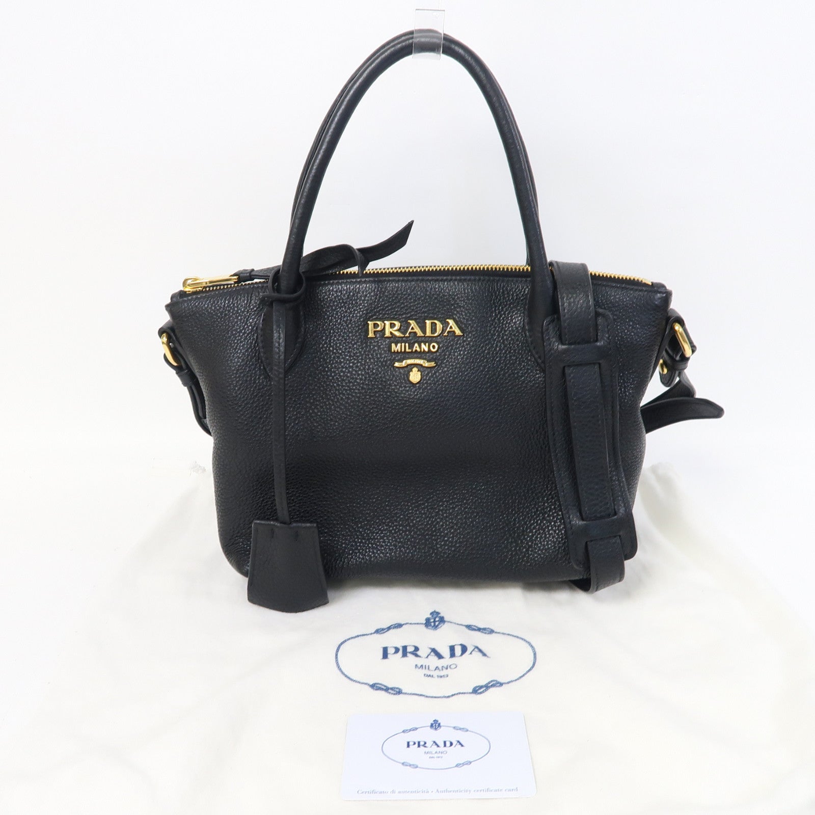 PRADA 皮革2 Way Shoulder金扣手挽肩背兩用袋黑色