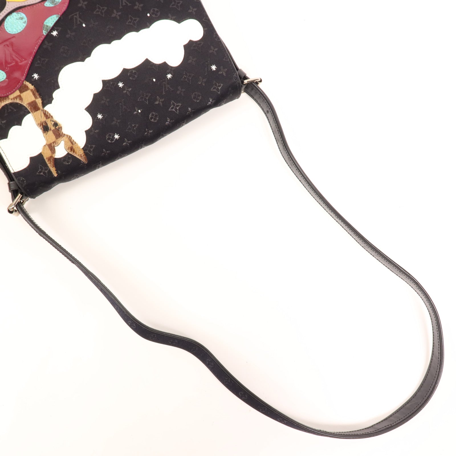 LOUIS VUITTON Monogram Satin Comte De Fe Musette銀扣肩背袋黑色