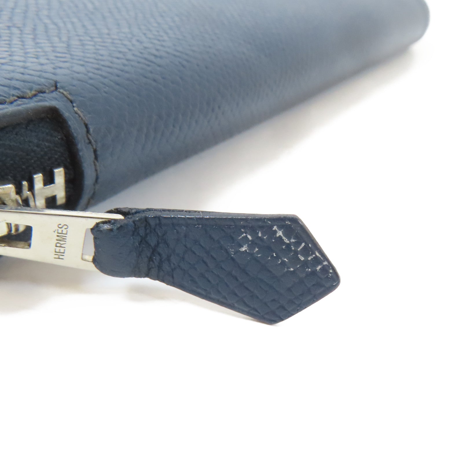 HERMES 【激減優惠】Epsom皮革Long Round Wallet銀扣長錢包Colvert/深藍色