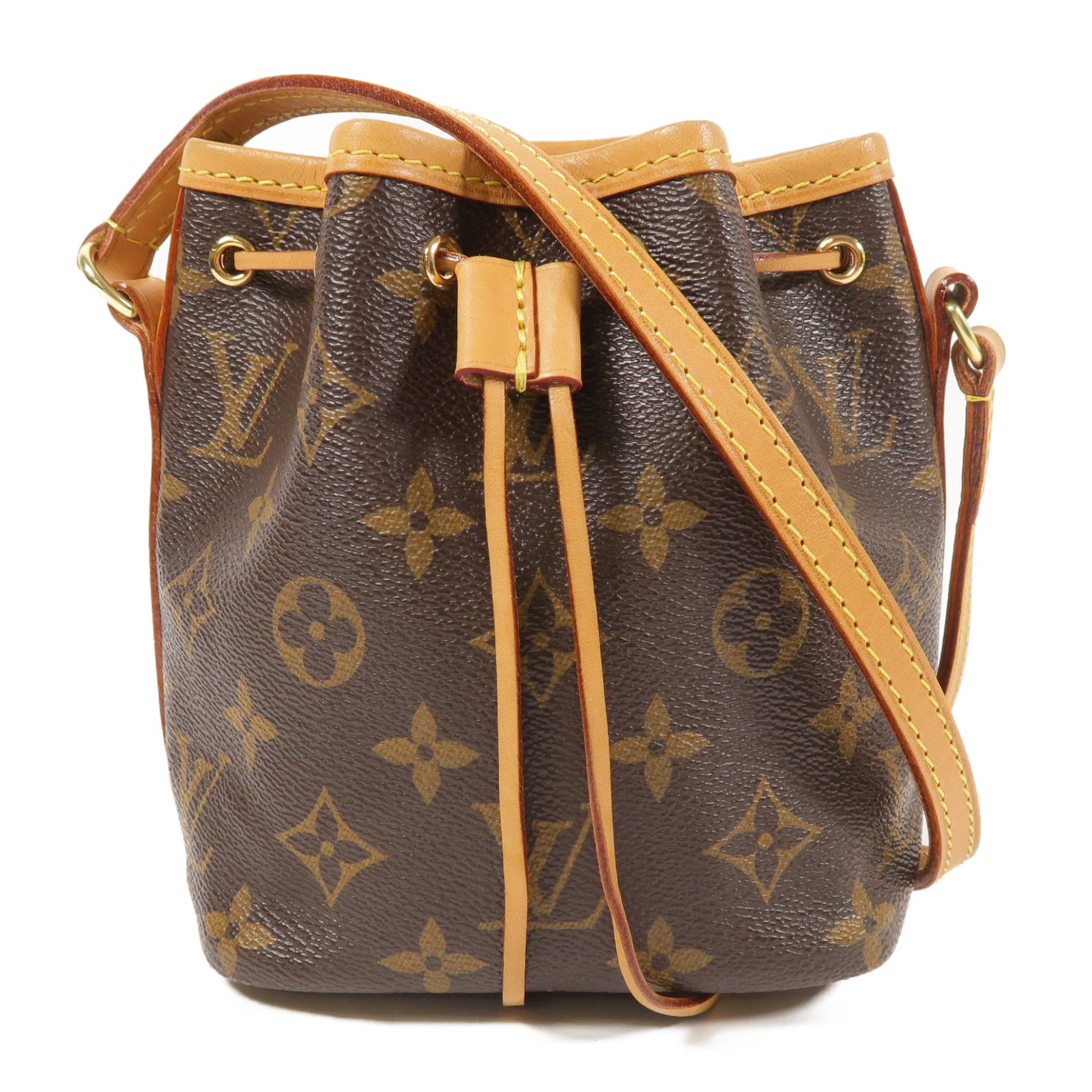 LOUIS VUITTON Monogram Nano Noe金扣肩背袋棕色
