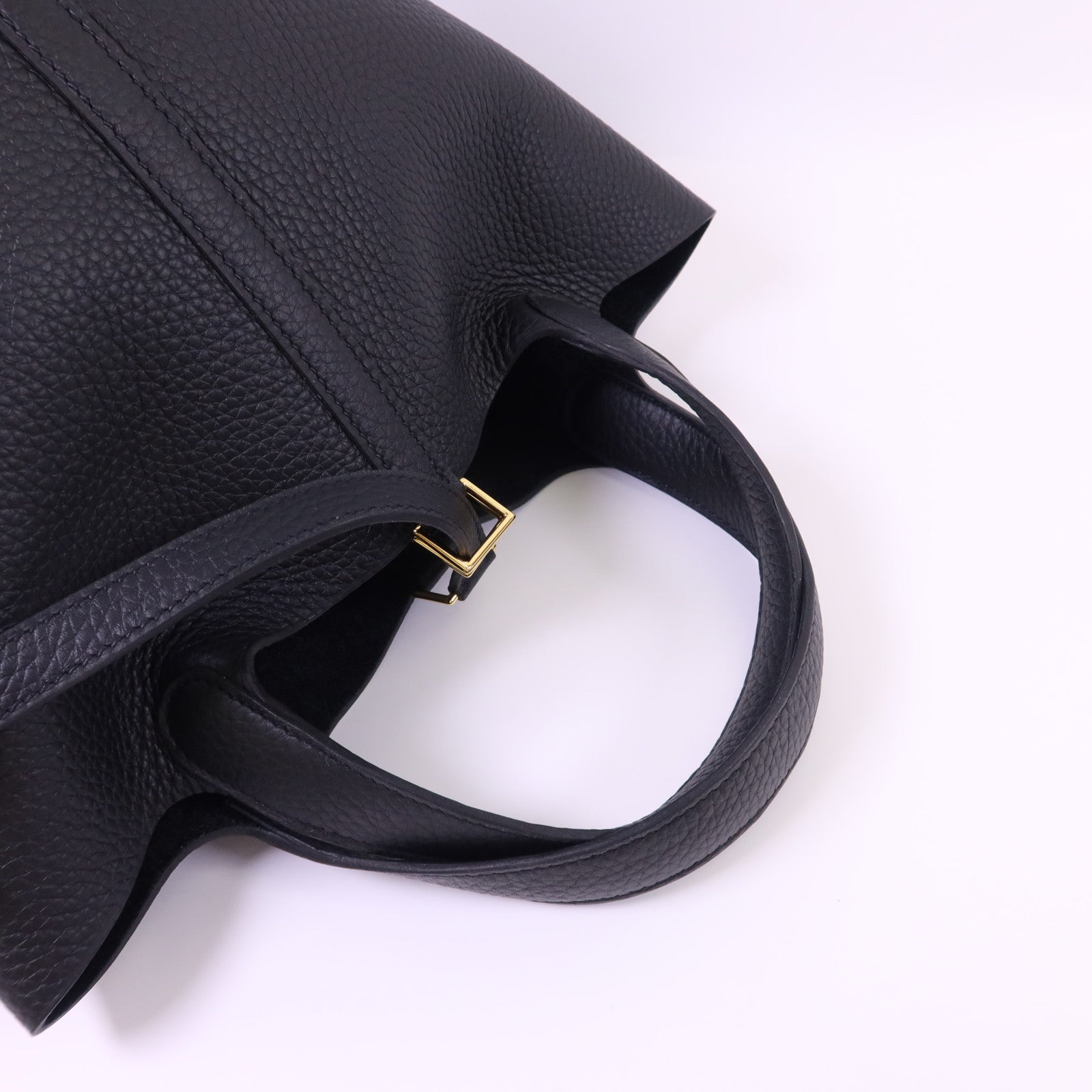 HERMES Clemence皮革Picotin PM金扣手挽袋Noir