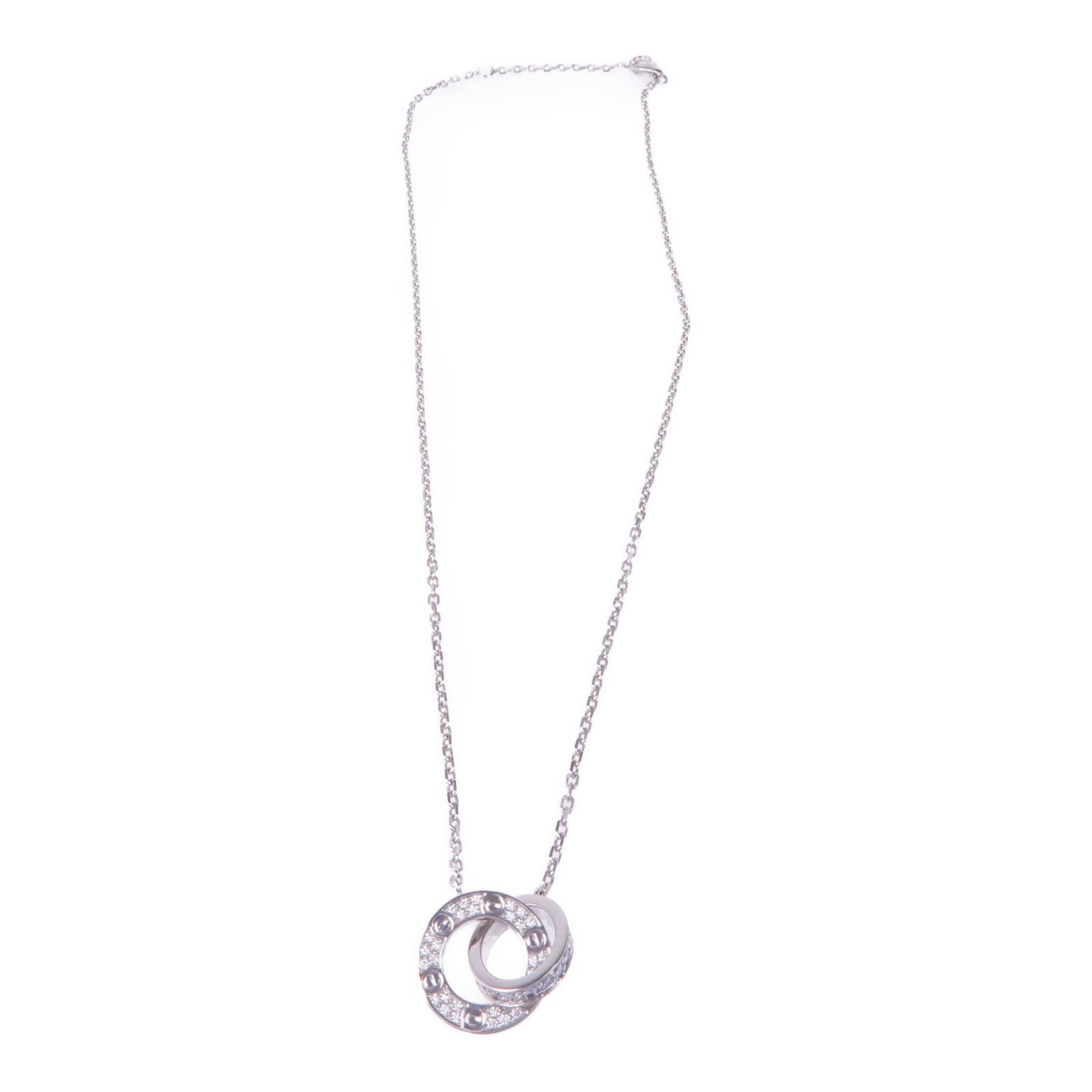CARTIER 18K白金Love Necklace Paved鑽石項鍊