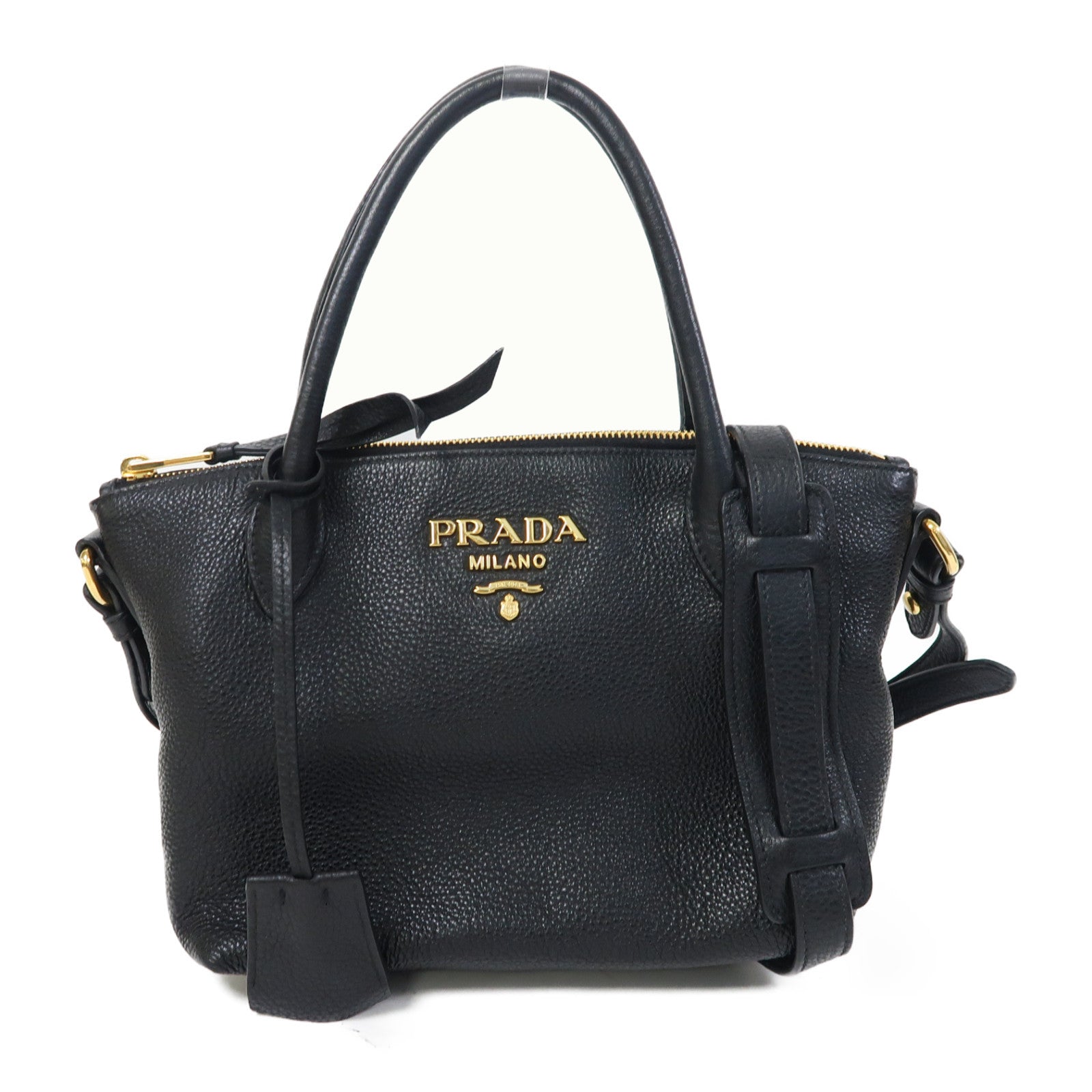 PRADA 皮革2 Way Shoulder金扣手挽肩背兩用袋黑色