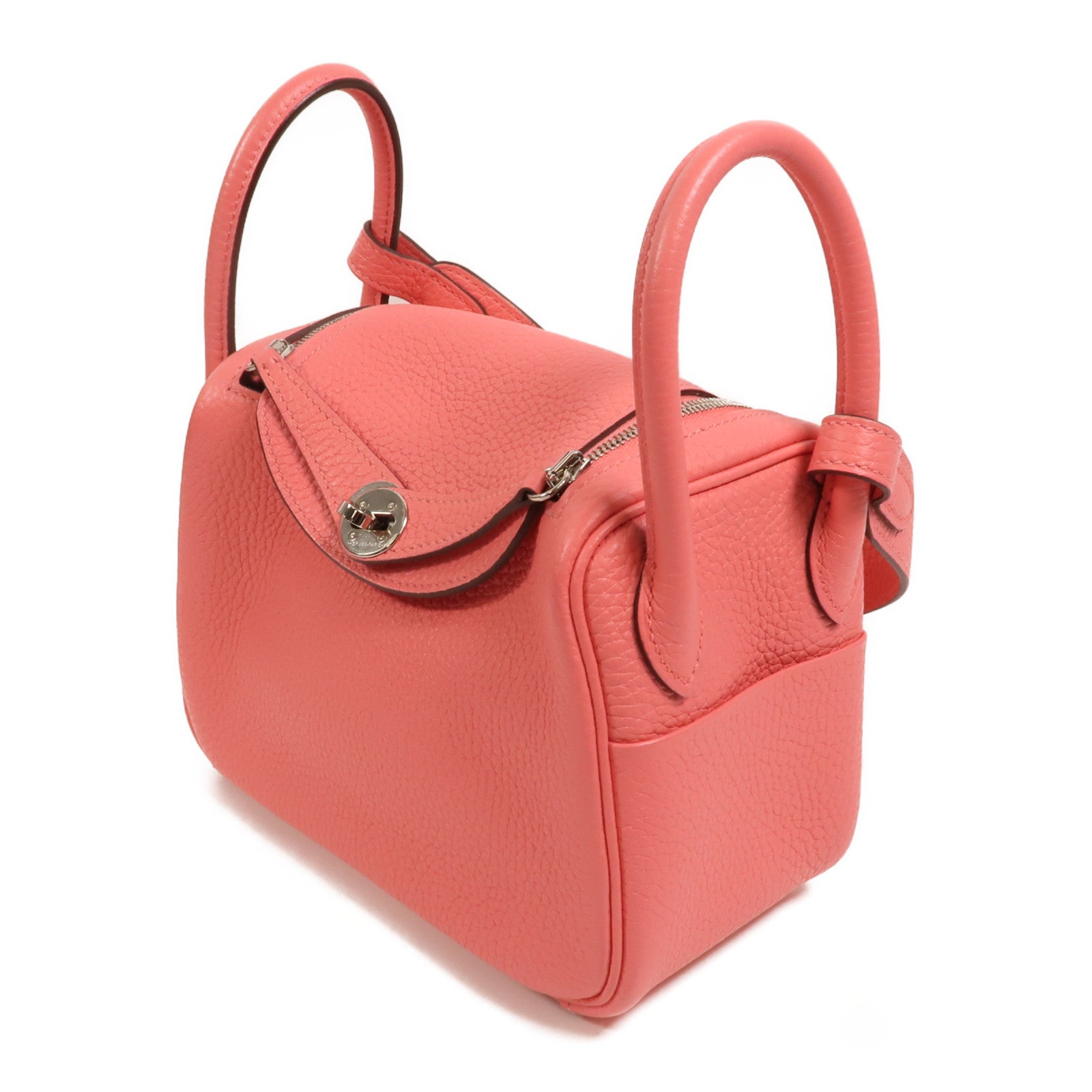 HERMES Clemence皮革Mini Lindy手挽肩背兩用袋Rose Azalee