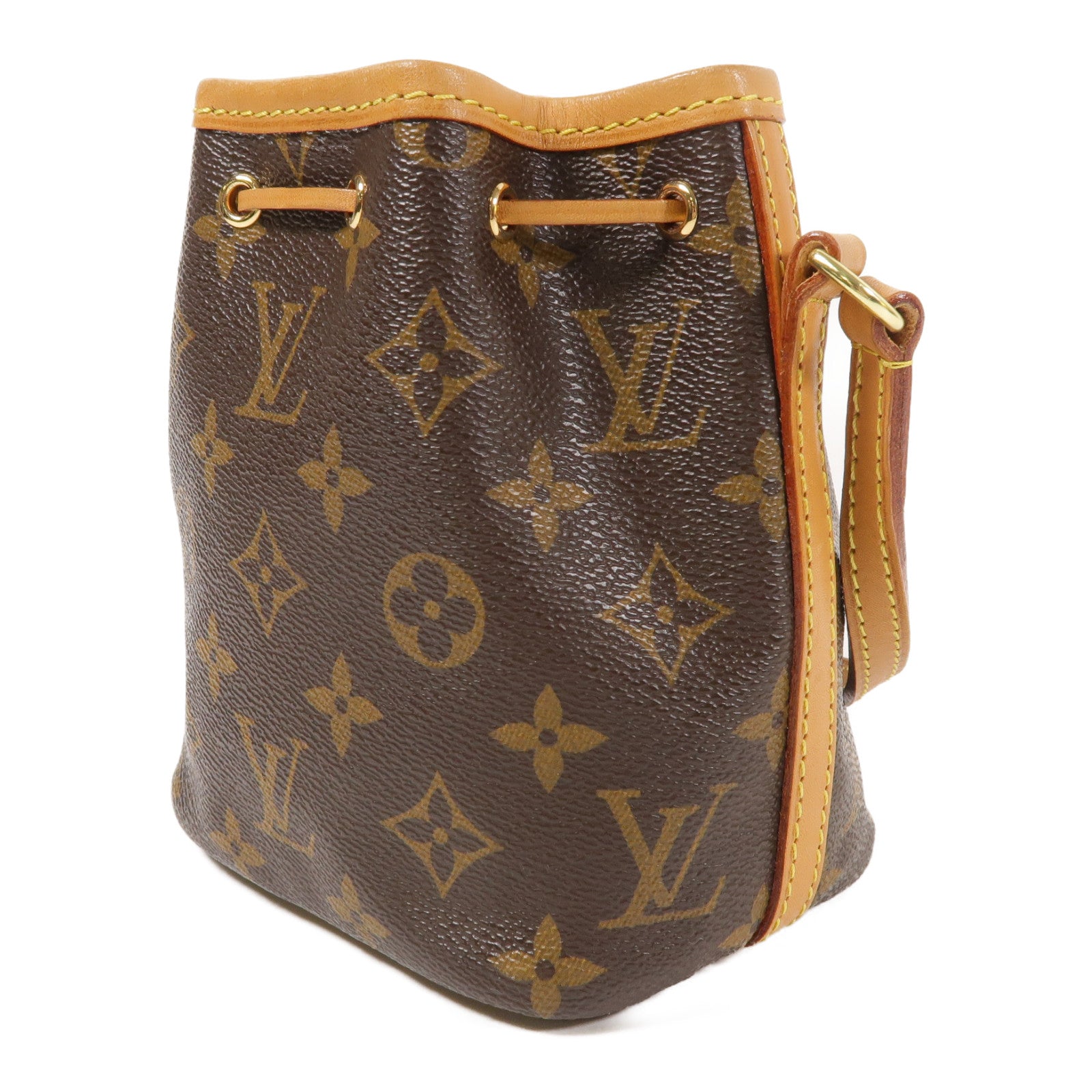 LOUIS VUITTON Monogram Nano Noe金扣肩背袋棕色