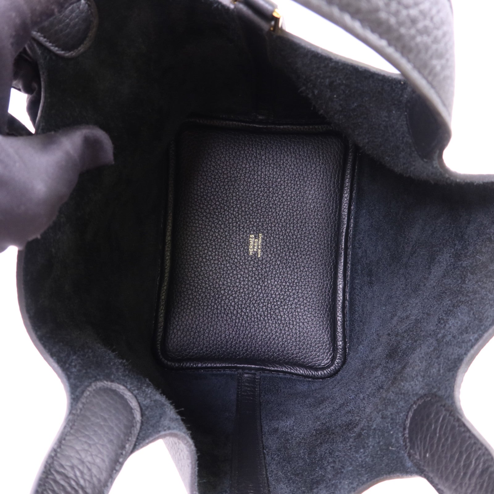 HERMES Clemence皮革Picotin PM金扣手挽袋Noir