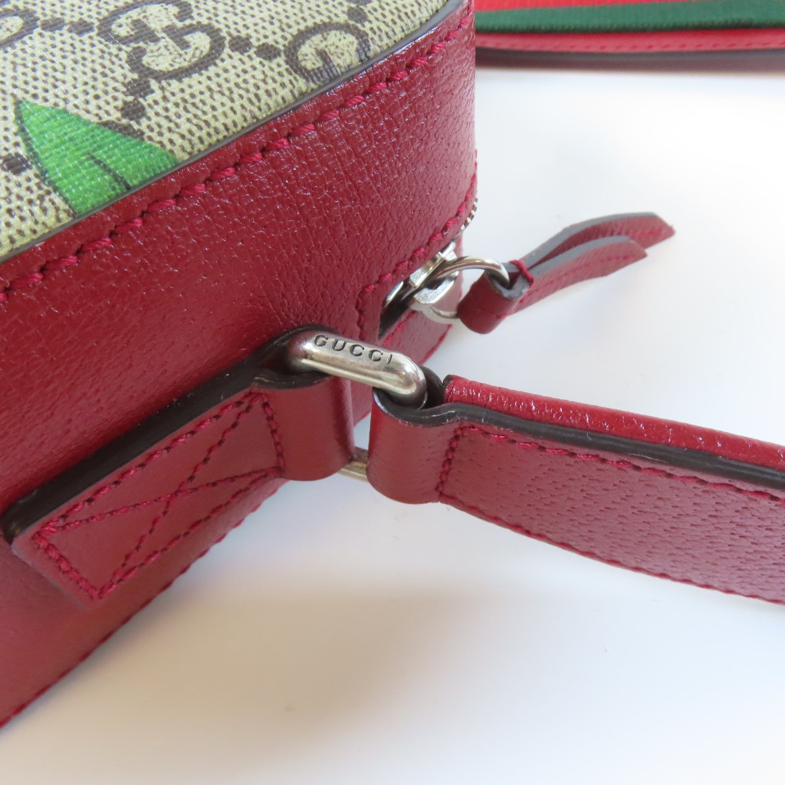 GUCCI 塗層帆布Shoulder Bag銀扣肩背袋啡色/紅色