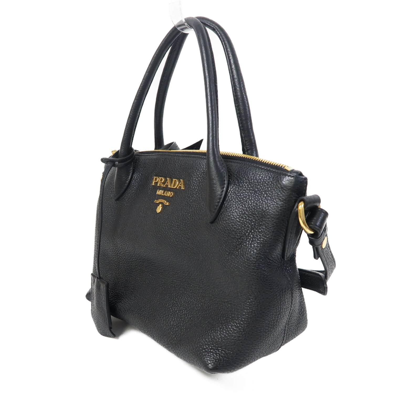 PRADA 皮革2 Way Shoulder金扣手挽肩背兩用袋黑色