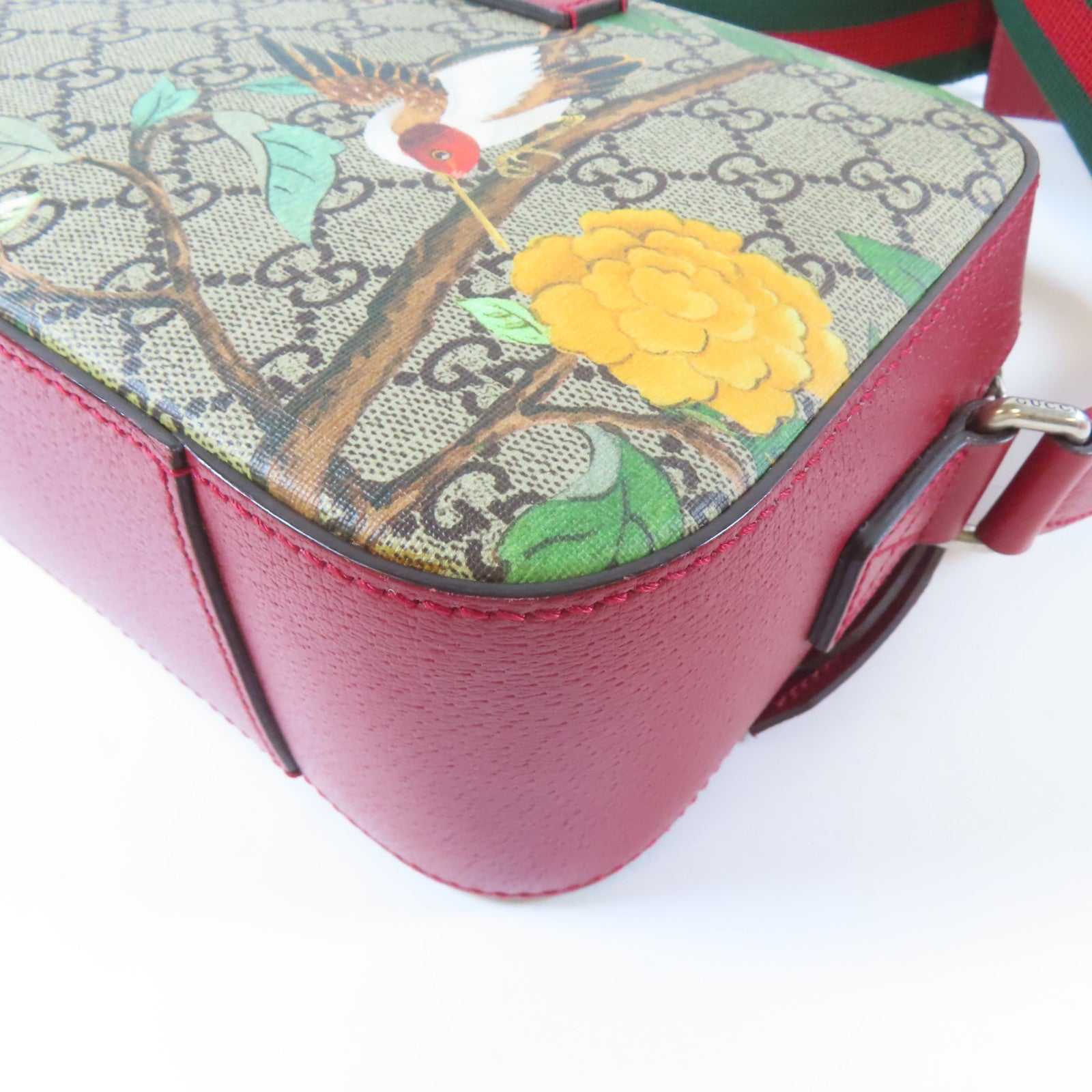 GUCCI 塗層帆布Shoulder Bag銀扣肩背袋啡色/紅色