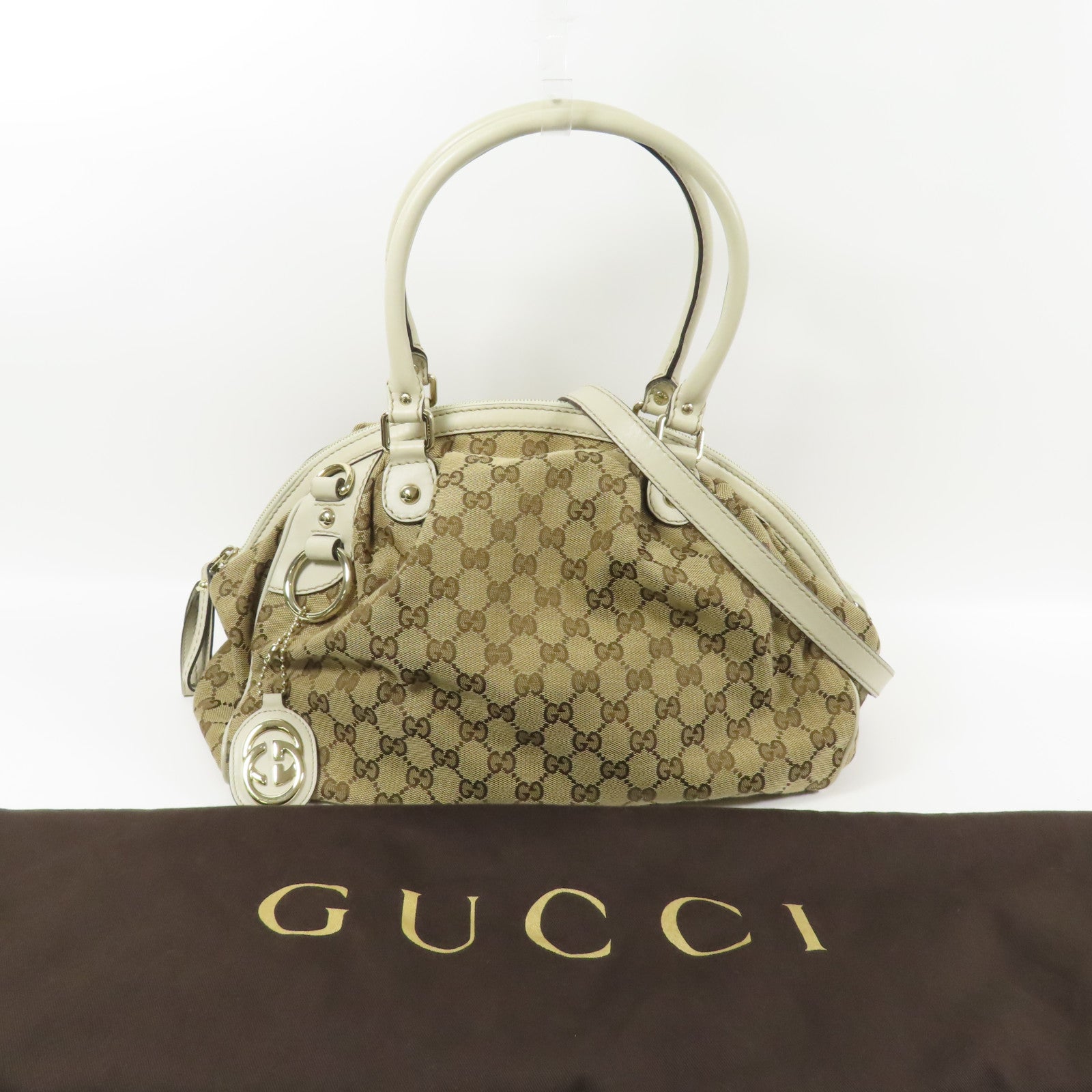GUCCI 帆布2 Way Shoulder銀扣手挽肩背兩用袋