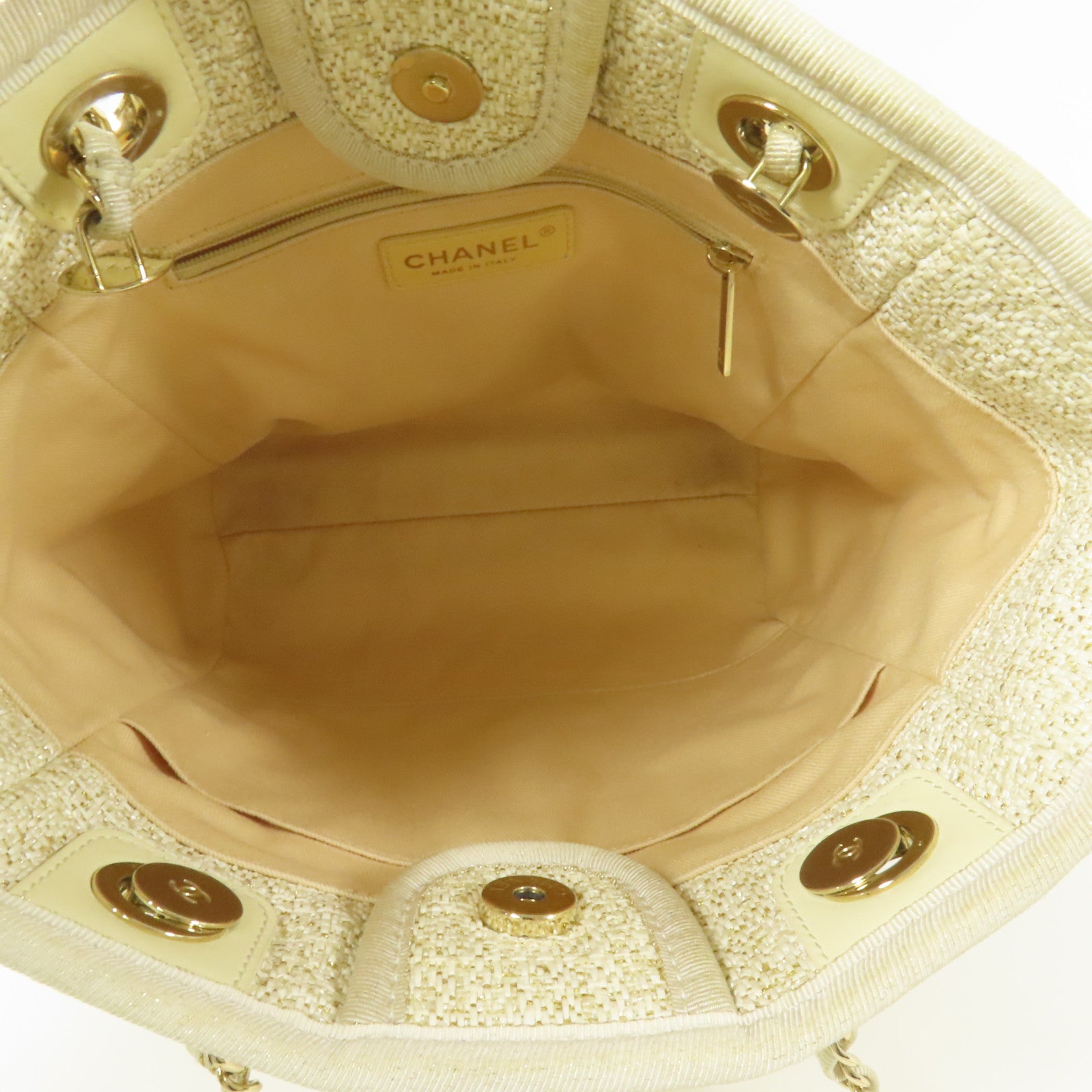 CHANEL Straw Deauville PM金扣肩背袋