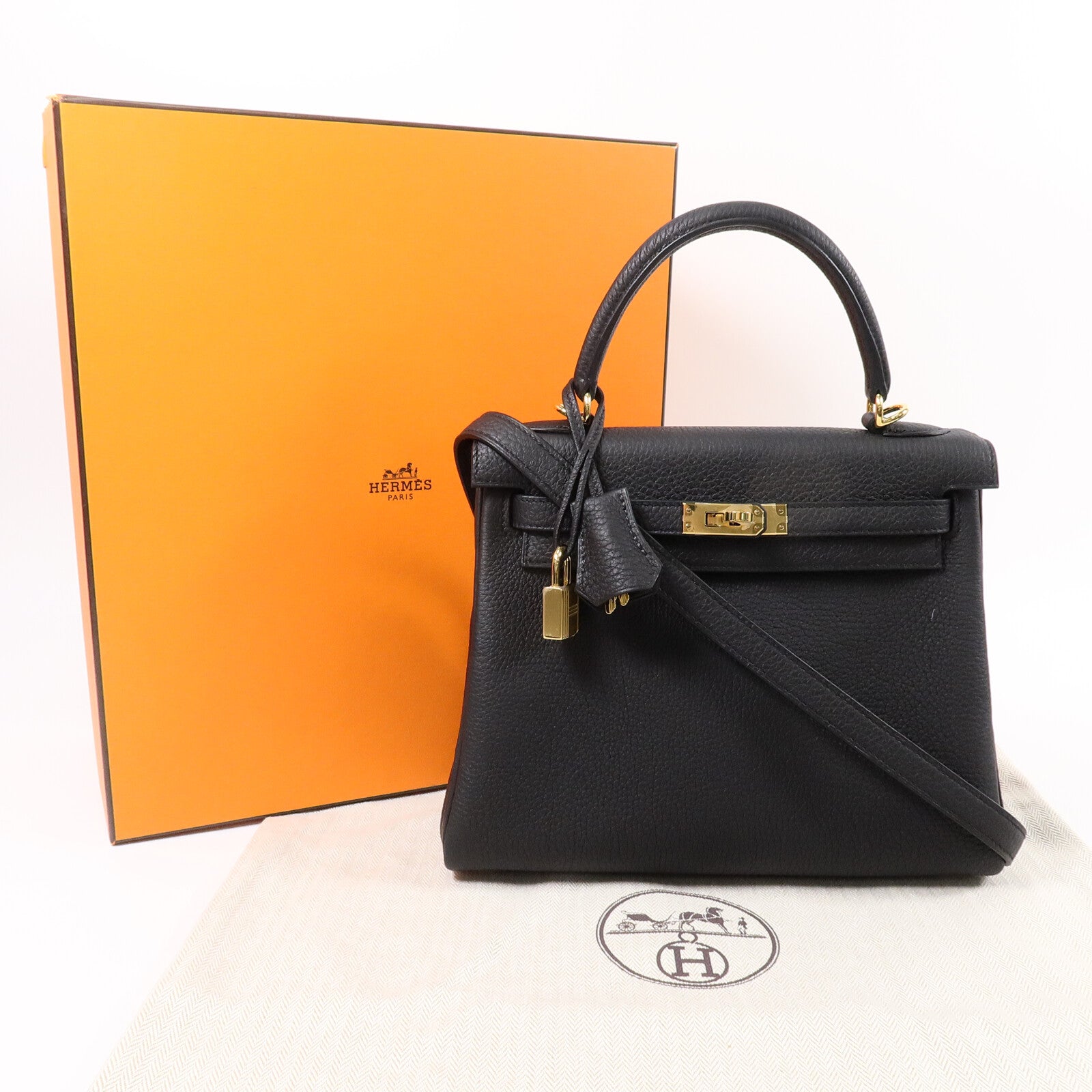 HERMES 【激減優惠】Togo皮革Kelly 25手挽肩背兩用袋Noir