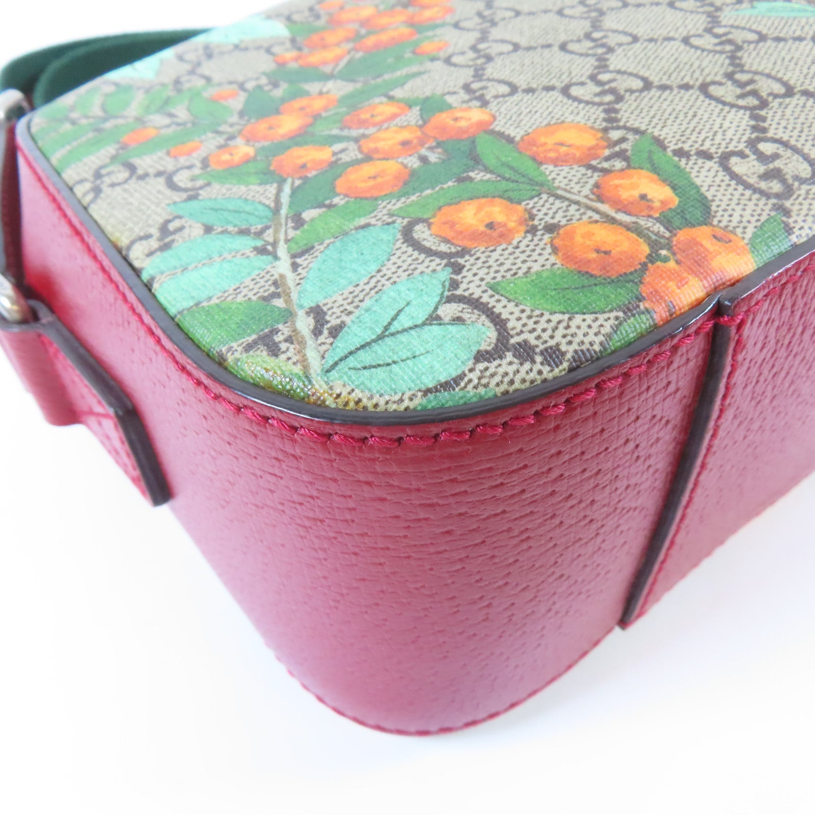 GUCCI 塗層帆布Shoulder Bag銀扣肩背袋啡色/紅色