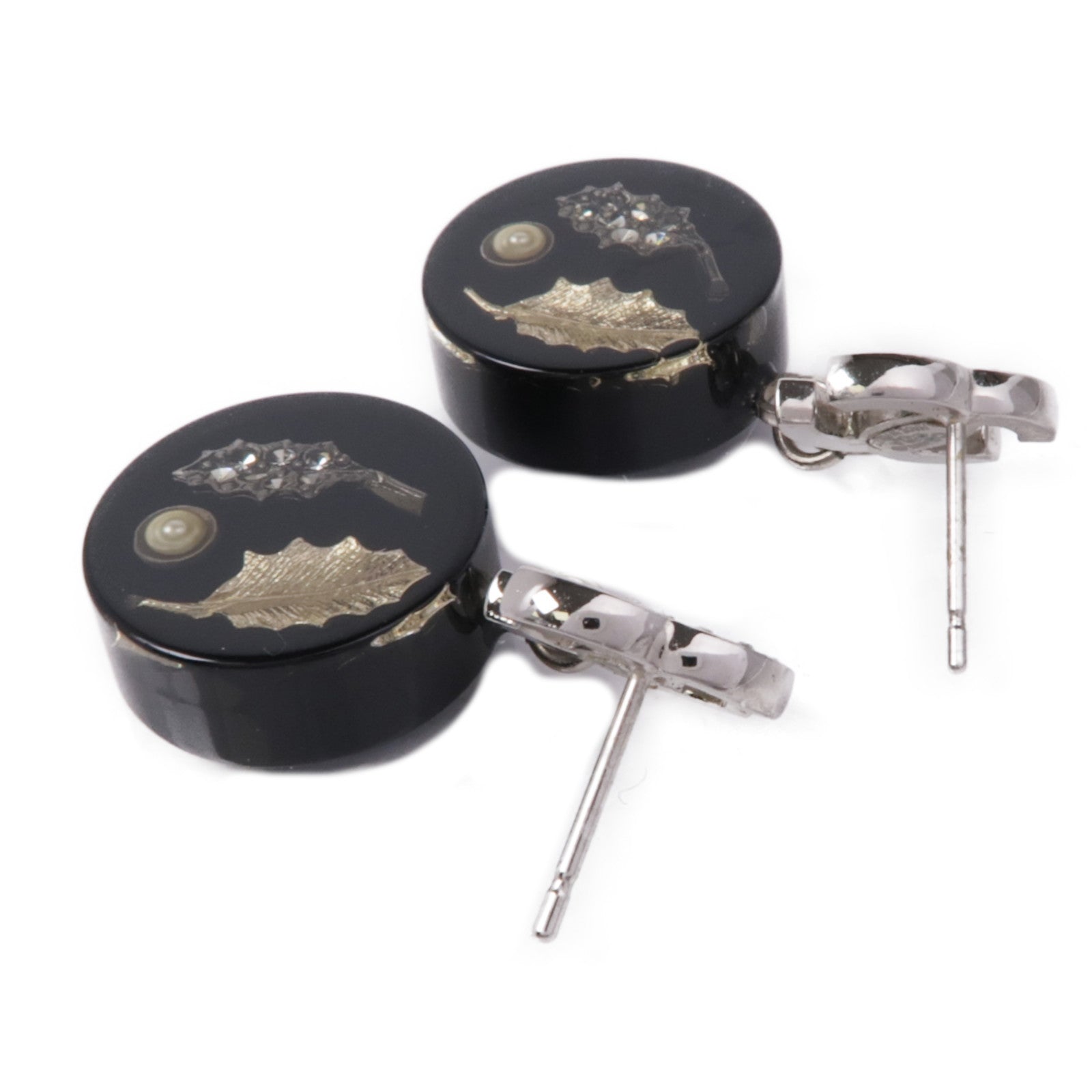 CHANEL CC Earrings Metal PVC Silver Black