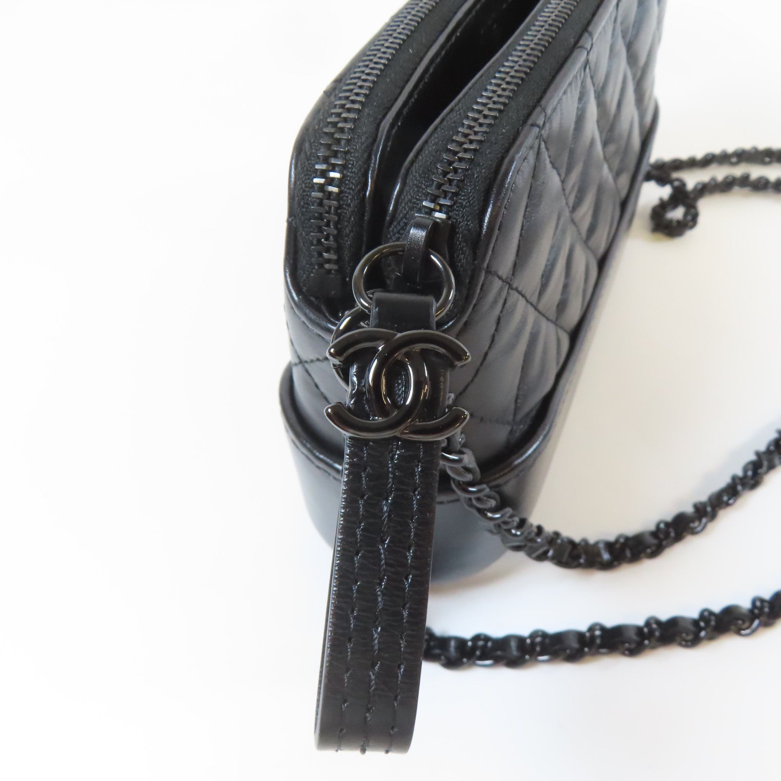 CHANEL 菱格牛皮皮革Chain Shoulder Bag鏈帶肩背袋黑色
