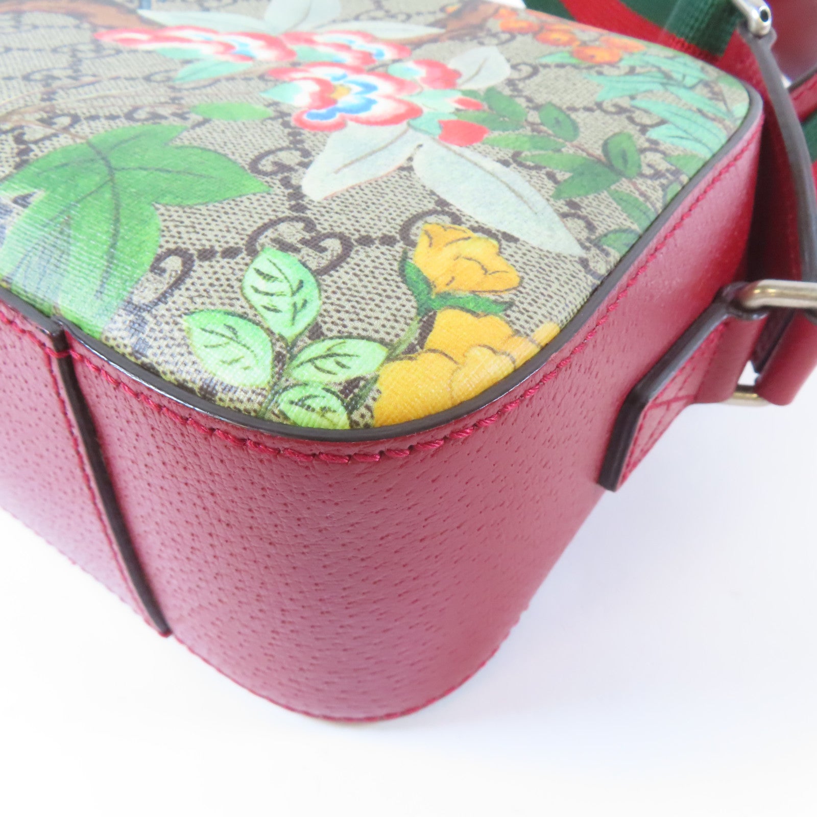 GUCCI 塗層帆布Shoulder Bag銀扣肩背袋啡色/紅色