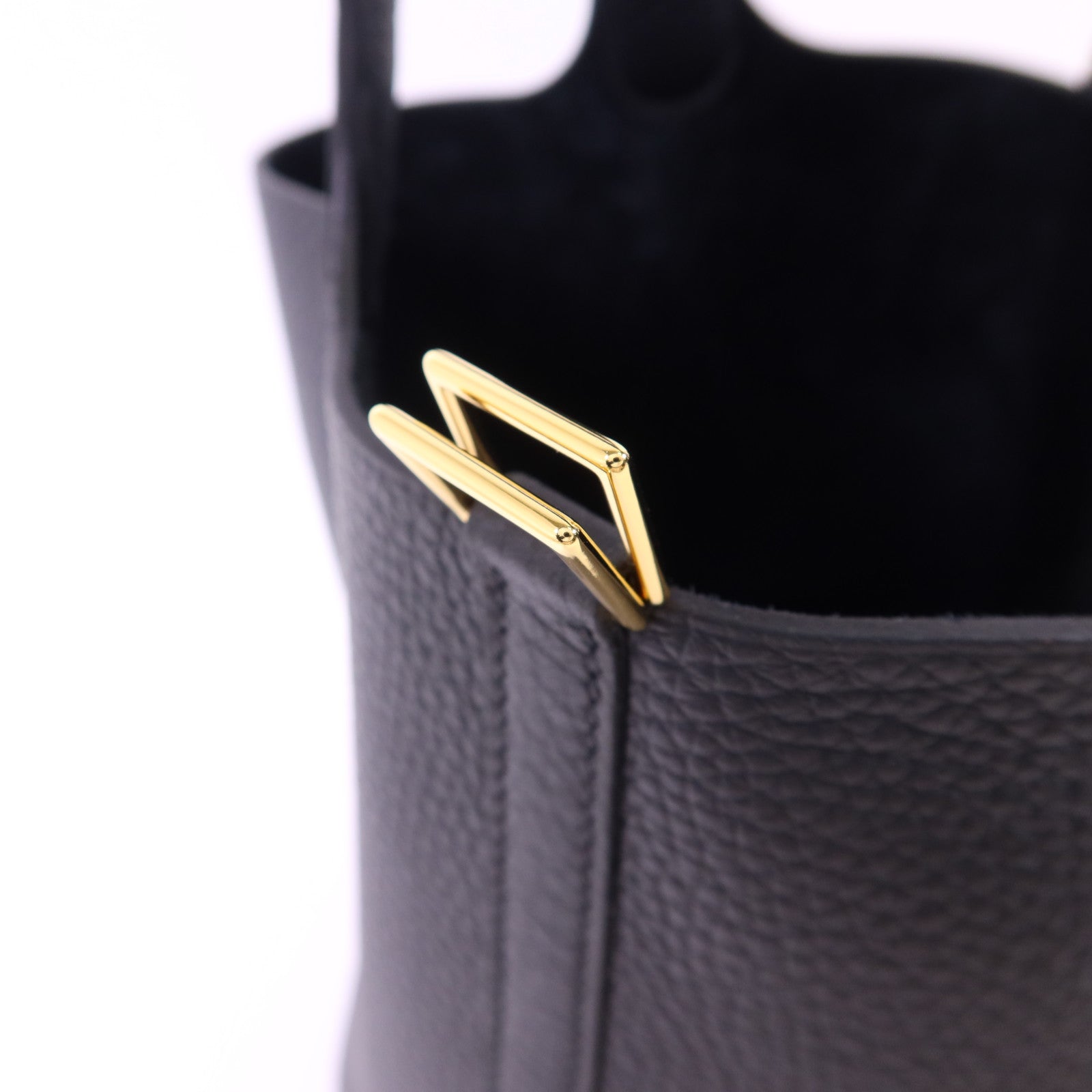 HERMES Clemence皮革Picotin PM金扣手挽袋Noir