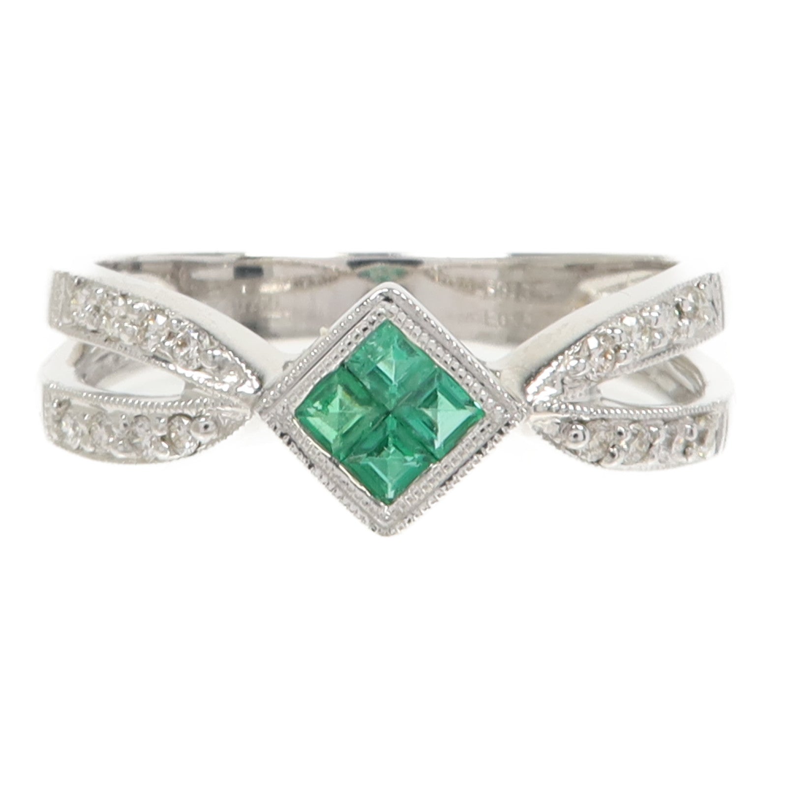 JEWELRY 【激減優惠】18K白金Emerald Diamond Ring綠寶石/鑽石戒指US#7.75